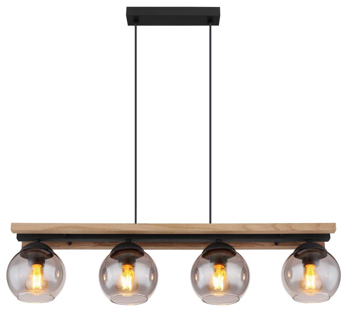 HÄNGELEUCHTE 15569-4HW - Dunkelbraun/Schwarz, Natur, Glas/Holz (85/15/120cm) - Globo