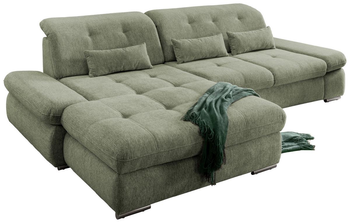 Wohnlandschaft Dalida Grün Chenille - Chromfarben/Grün, Design, Textil/Metall (196/300cm) - Livetastic