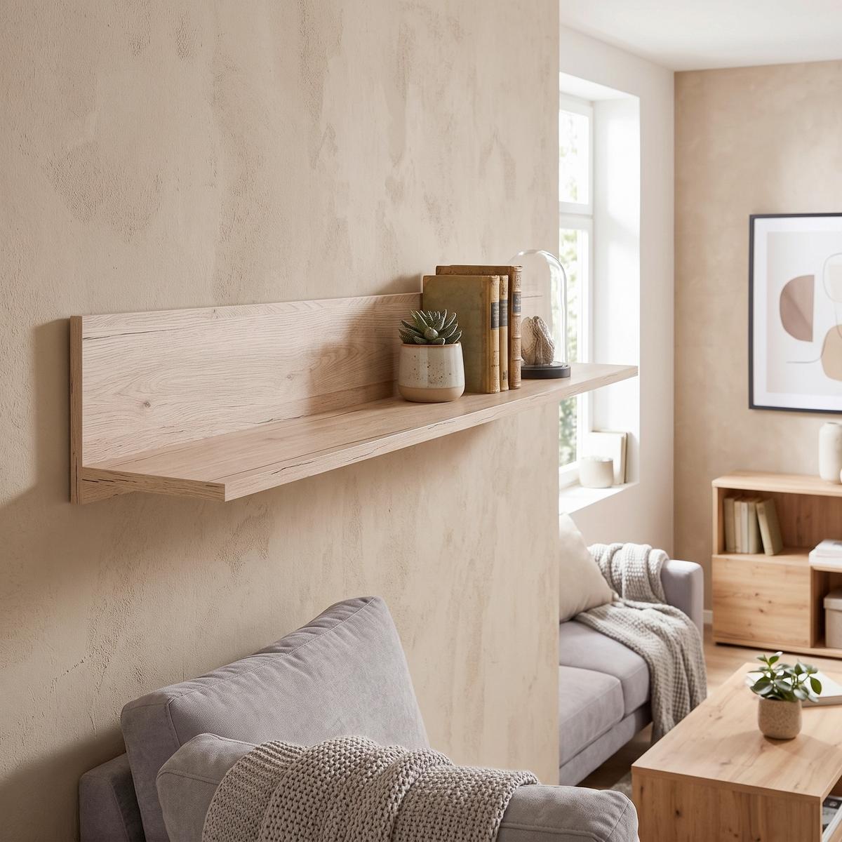 Poliță De Perete Malta - culoare lemn stejar, Modern, lemn (128/18/20cm) - Modern Living