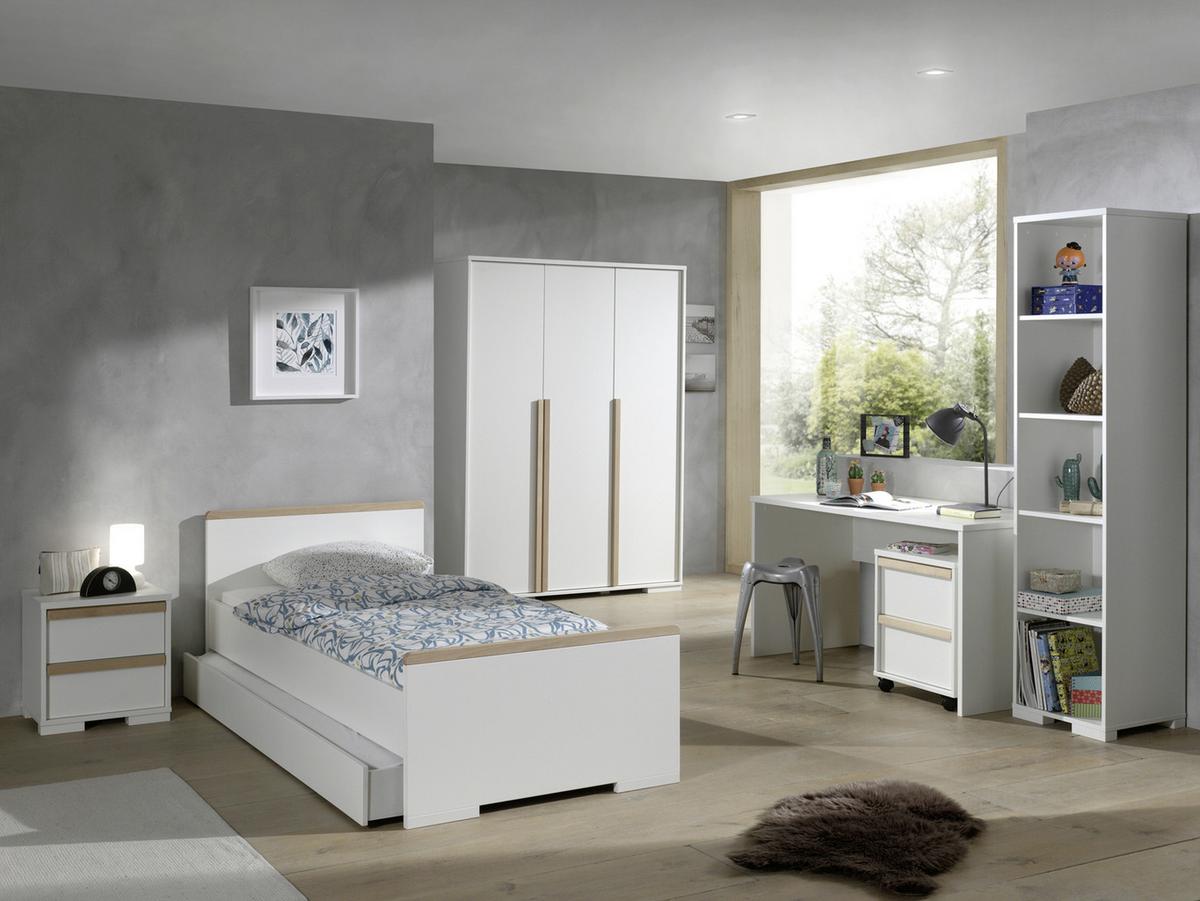 DREHTÜRENSCHRANK London B: 145,6 cm Weiß - Buchefarben/Weiß, MODERN, Holz/Holzwerkstoff (145,6/195,2/56cm) - MID.YOU