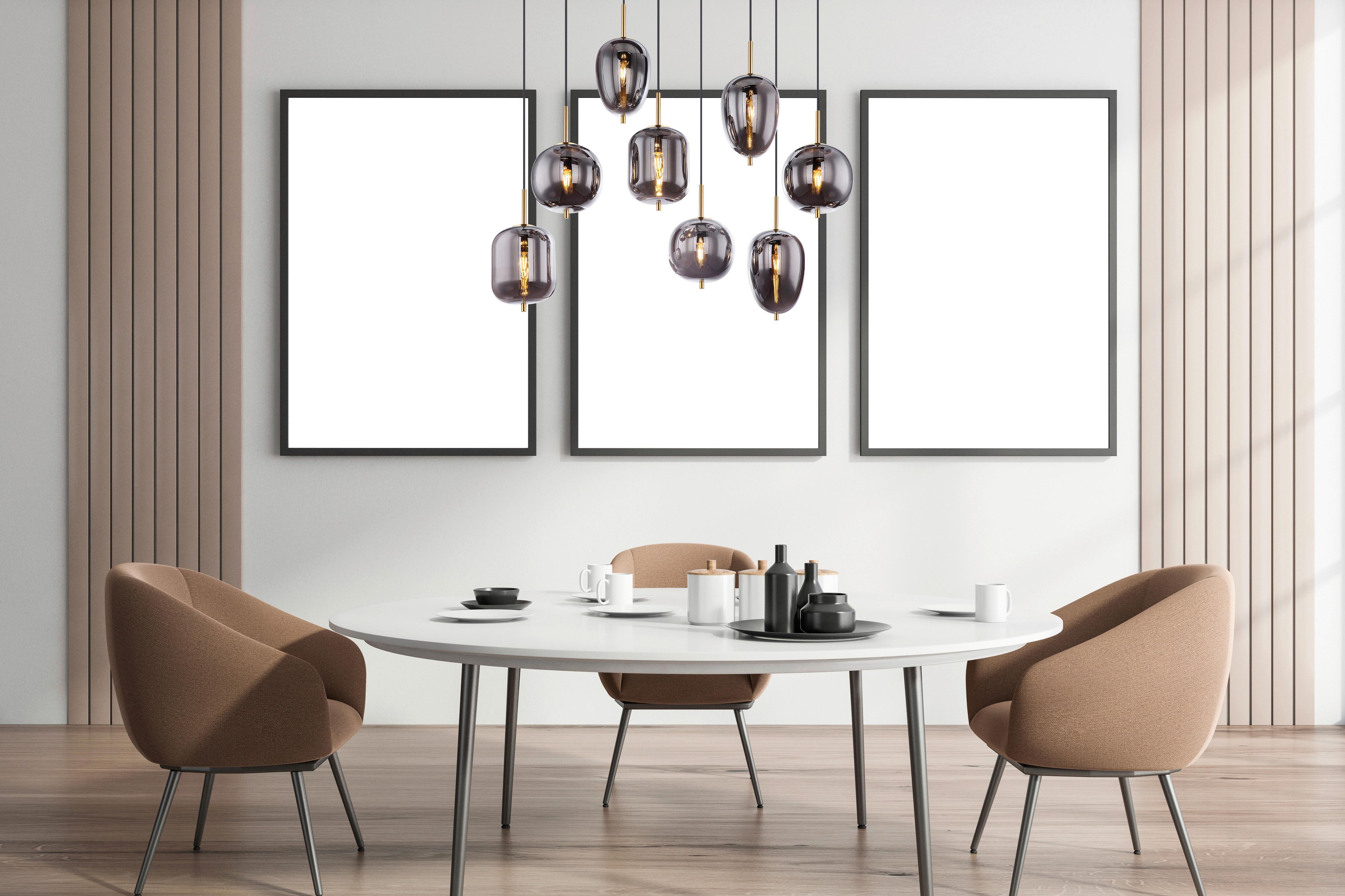 HÄNGELEUCHTE 15345-8MM - Messingfarben/Grau, Design, Glas/Metall (102,5/34/120cm) - Globo