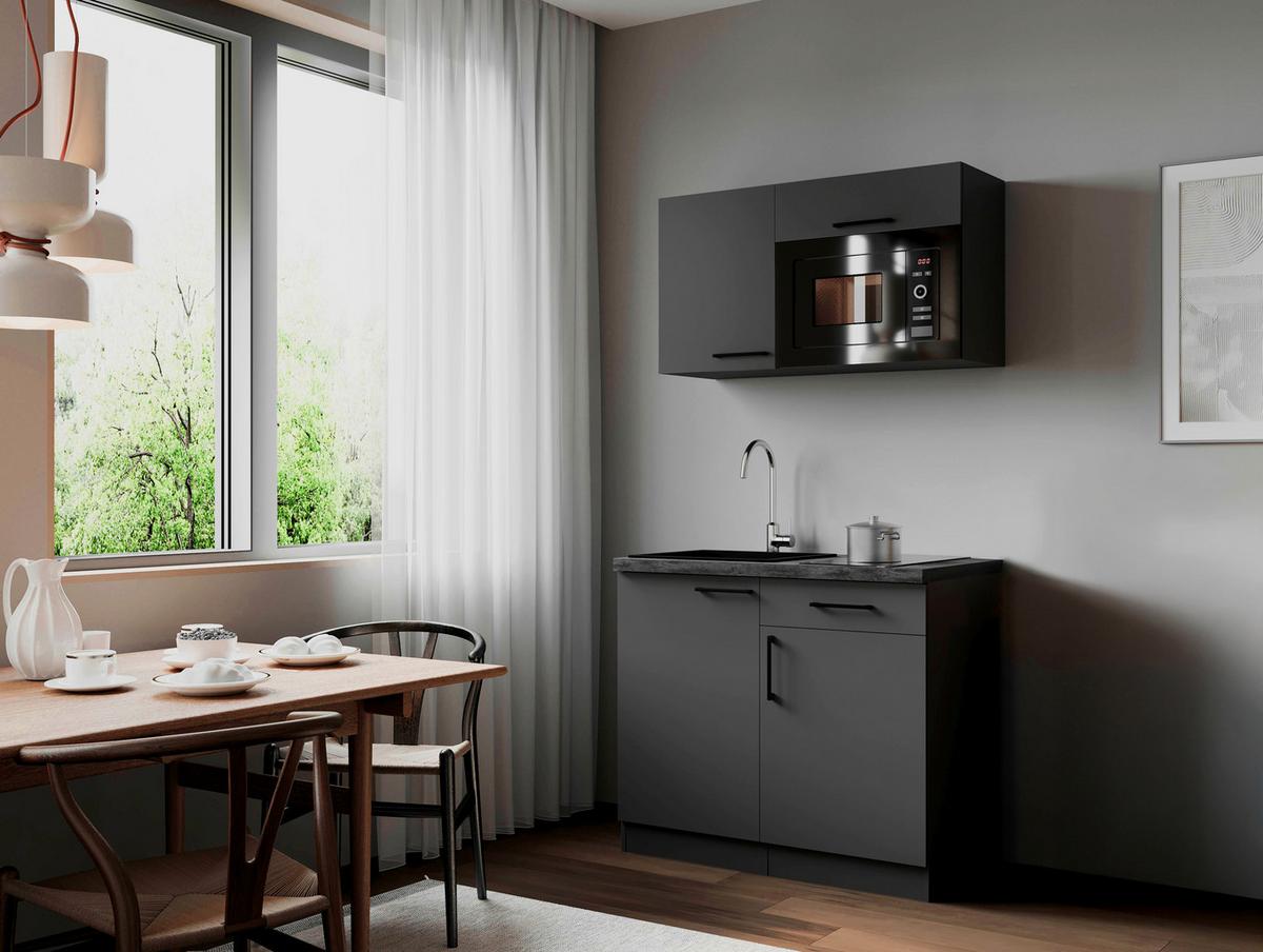 Miniküche Oliver m. Geräten ca. 100cm Grau - Grau, Trend, Holzwerkstoff/Metall (100cm) - Respekta