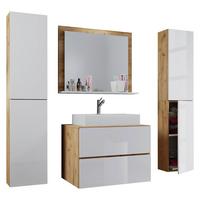 Badezimmer Lendas 5-tlg. ca. 147 cm Weiß/Honigeiche - Honigeiche/Weiß, MODERN, Keramik/Holzwerkstoff (147cm) - MID.YOU