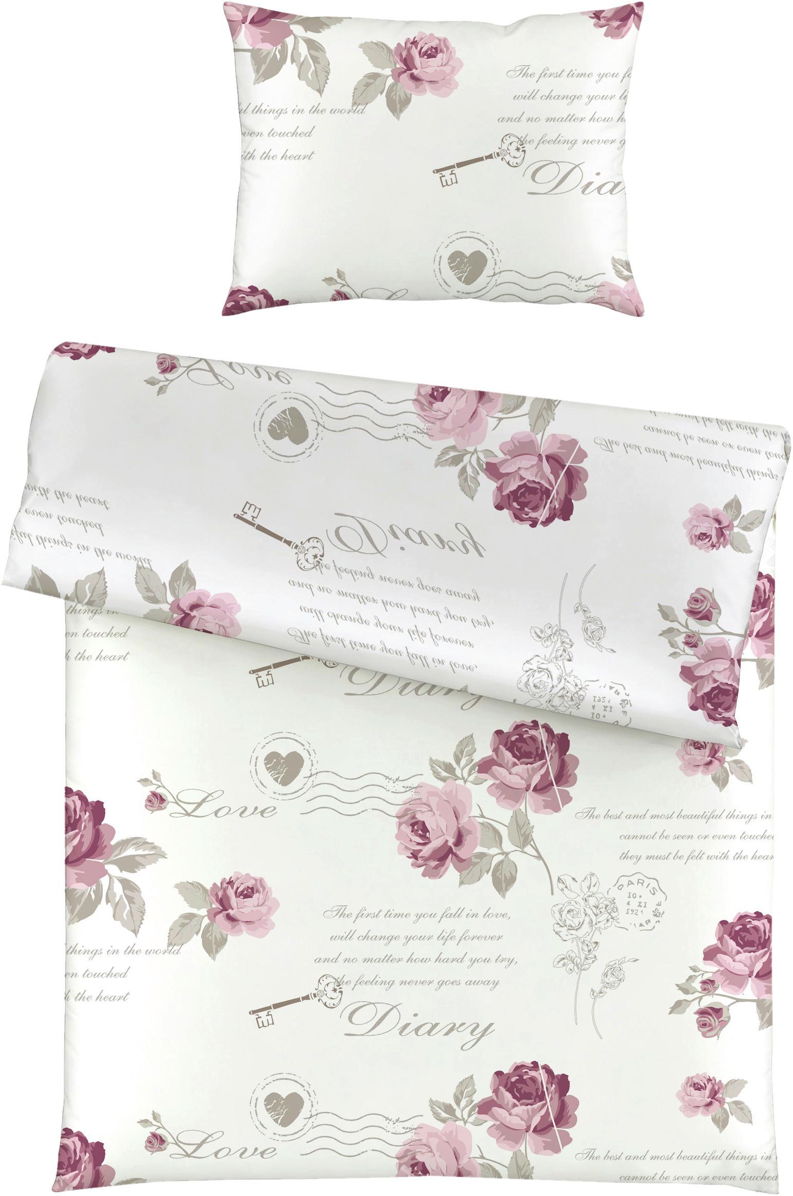 Posteljnina Diary Rose, Bela, Roza, Ca. 60/80, 140/200 Cm - Romantika, tekstil (140/200cm) - Modern Living