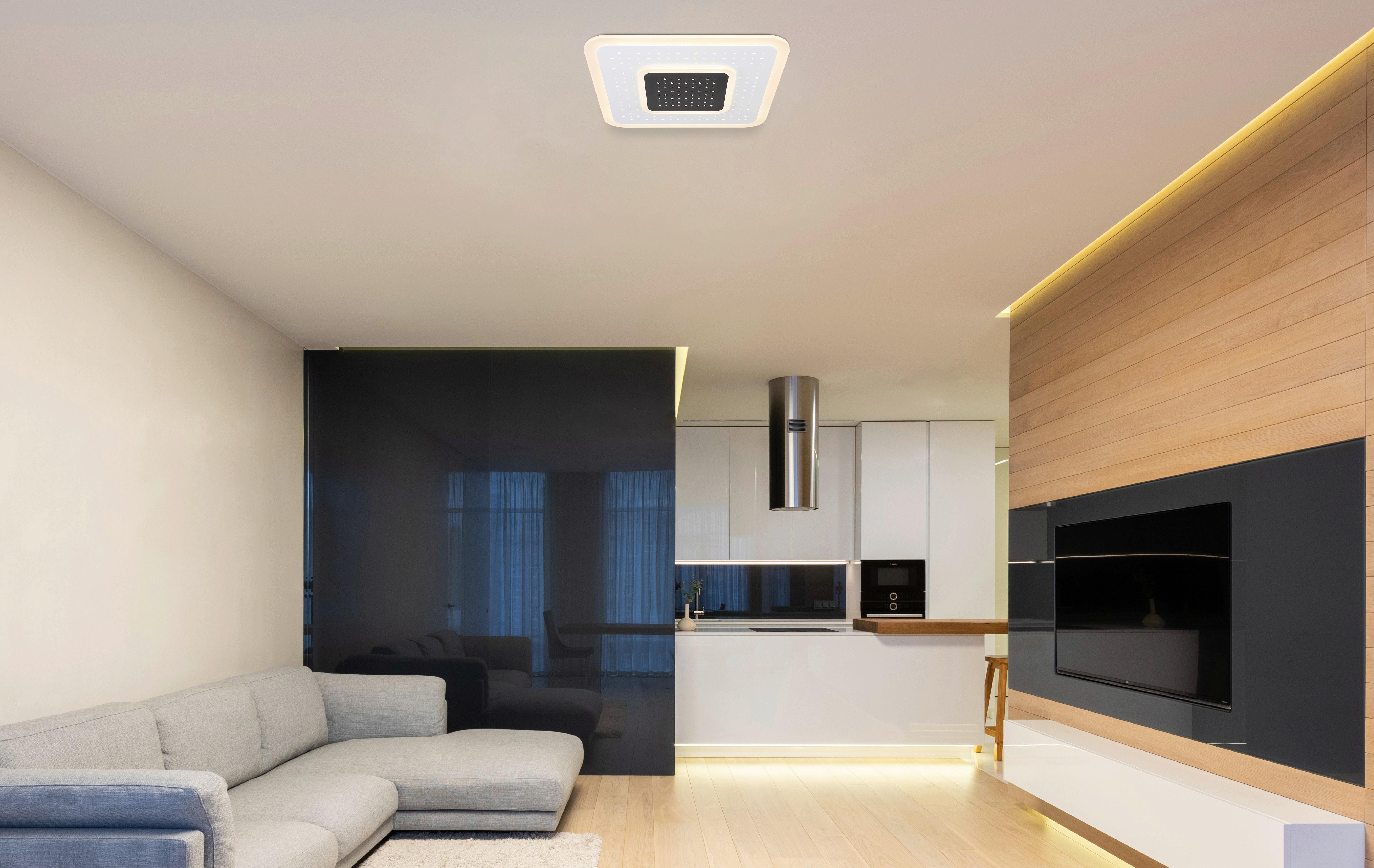 LED-Deckenleuchte Gisell max. 47 Watt. - Opal/Schwarz, Design, Kunststoff/Metall (46/46/5,5cm) - Globo