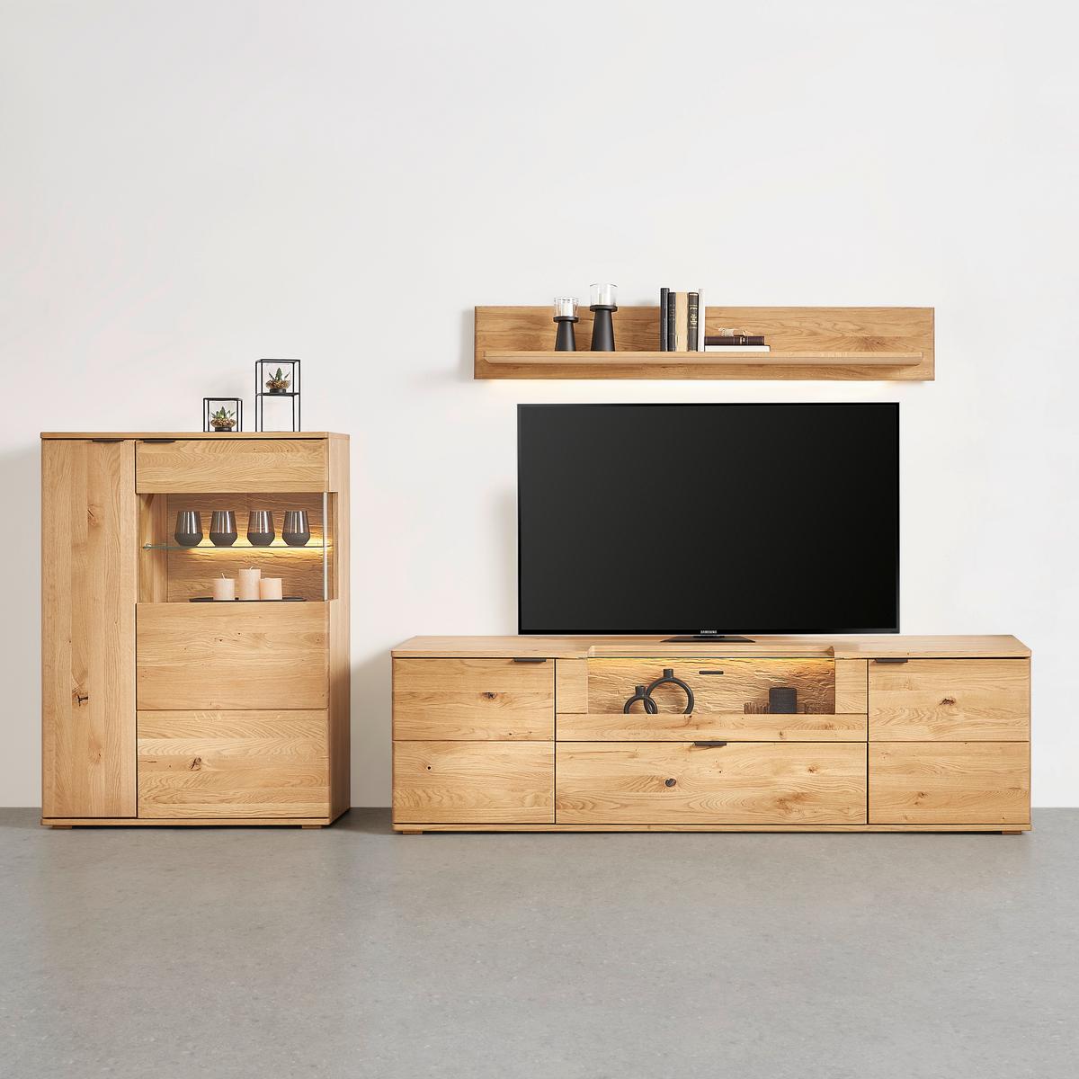 TV-Element in Wildeiche - Wildeiche/Schwarz, Modern, Glas/Holz (195/56/50cm) - Premium Living