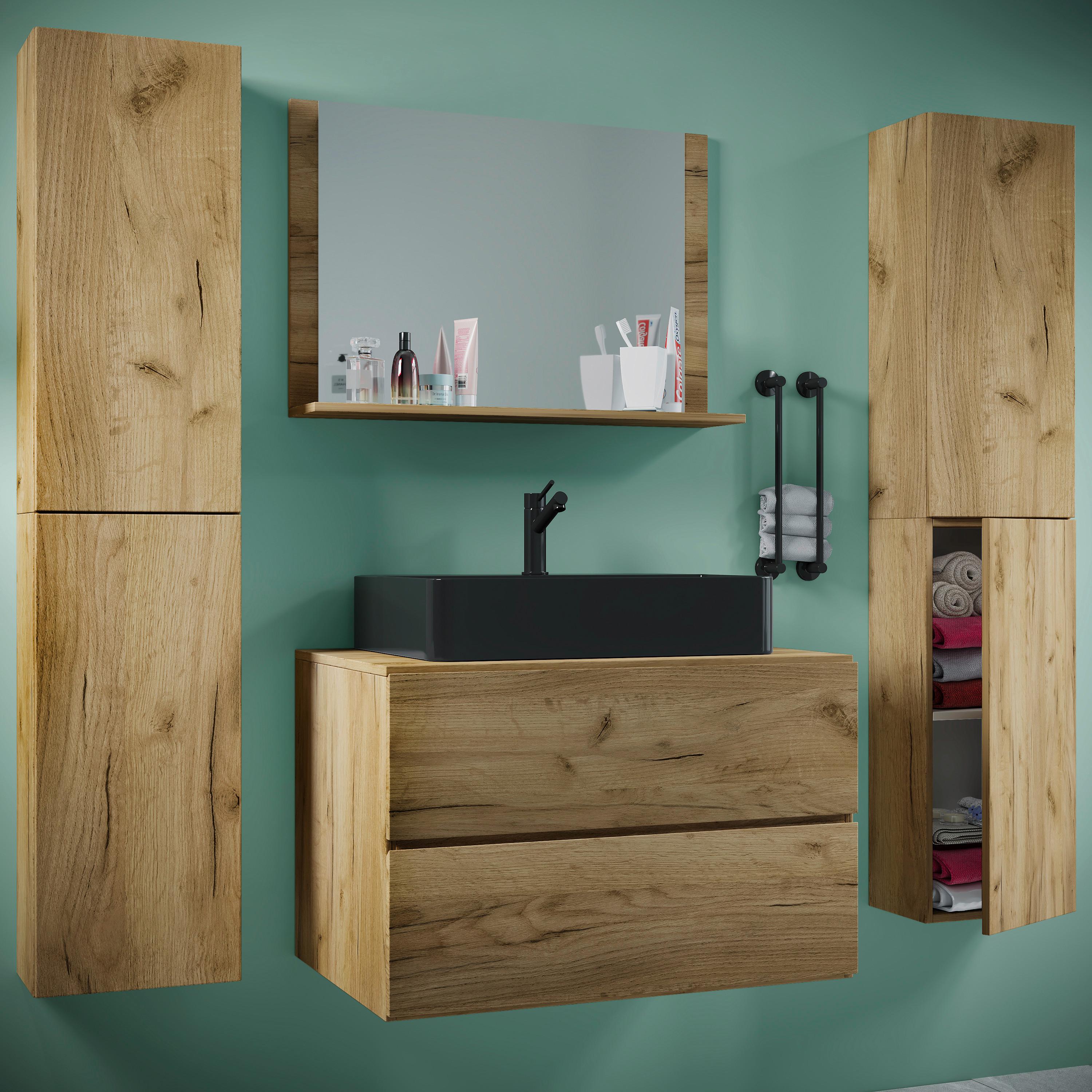 Kopalnica Lendas Xl, Medeni Hrast - črna/medeni hrast, Moderno, steklo/leseni material (146cm) - MID.YOU