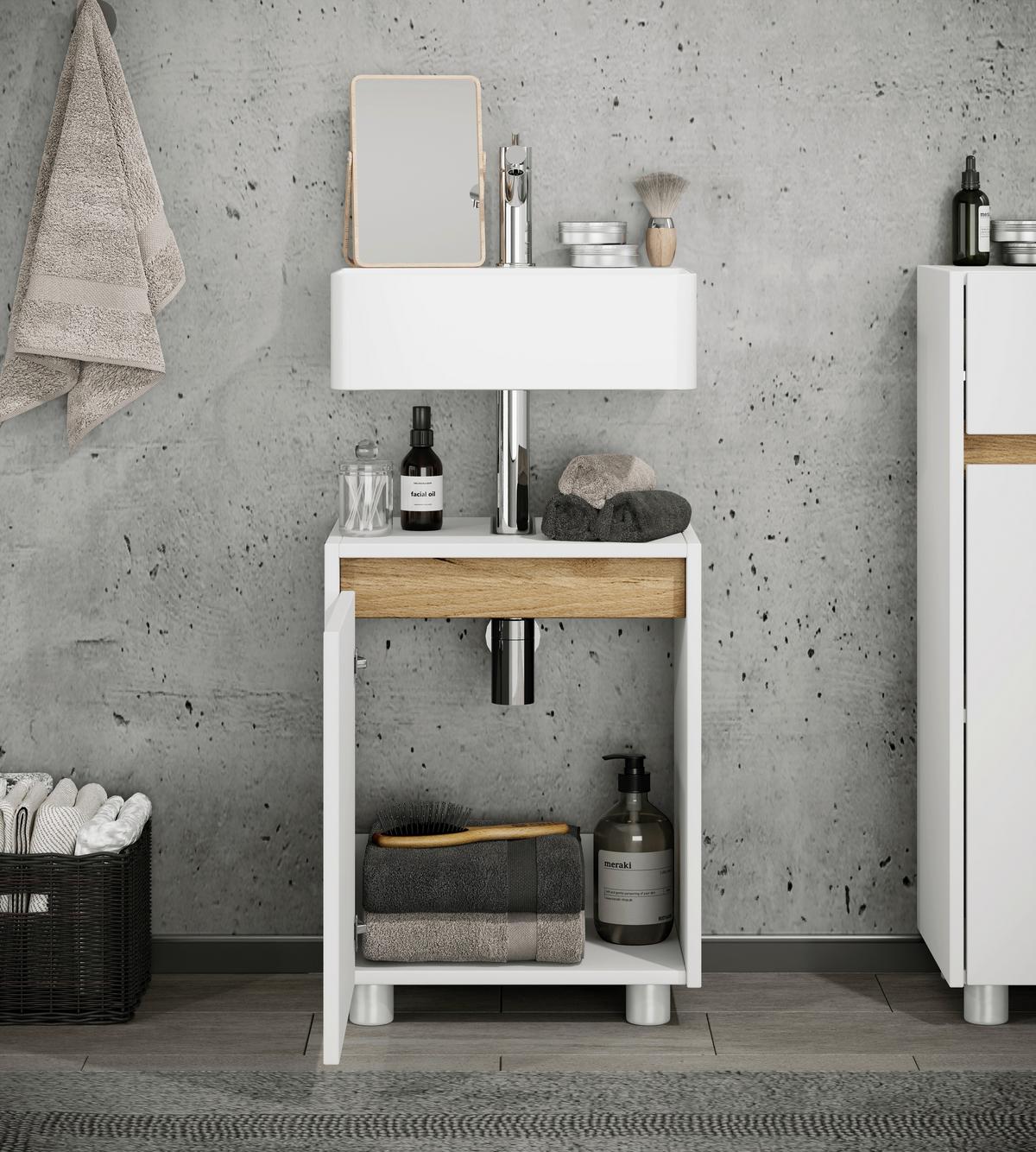 Waschbeckenunterschrank Cosila - Honigeiche/Weiss, Trend, Holzwerkstoff/Kunststoff (42/55/33cm) - MID.YOU