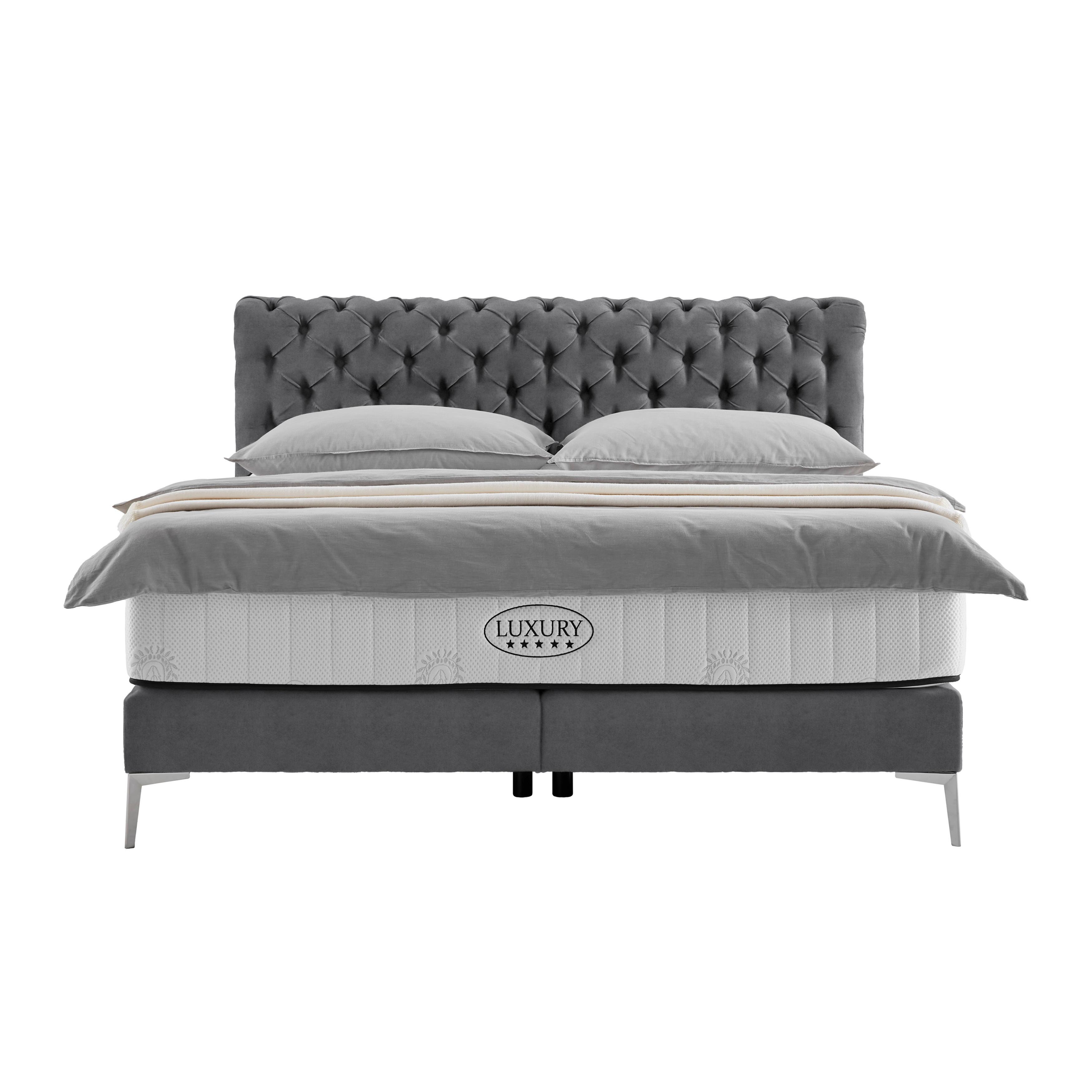 Boxspringbett Queen in Anthrazit ca. 160x200cm - Chromfarben/Anthrazit, KONVENTIONELL, Textil (160/200cm) - Premium Living