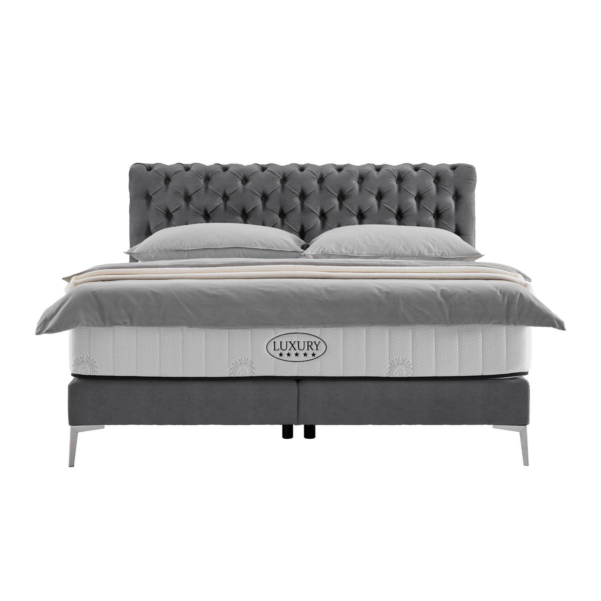 Boxspringbett Queen in Anthrazit ca. 160x200cm - Chromfarben/Anthrazit, KONVENTIONELL, Textil (160/200cm) - Premium Living