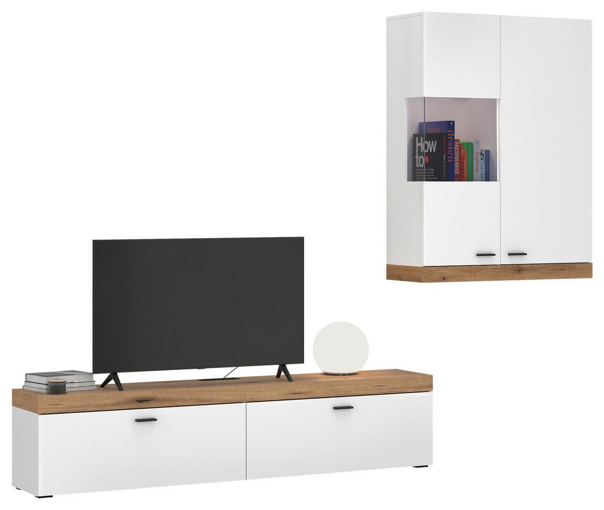 TV-Element Kiro Weiß/Eichefarben - MODERN, Holzwerkstoff/Metall (180/40/35cm) - Mömax