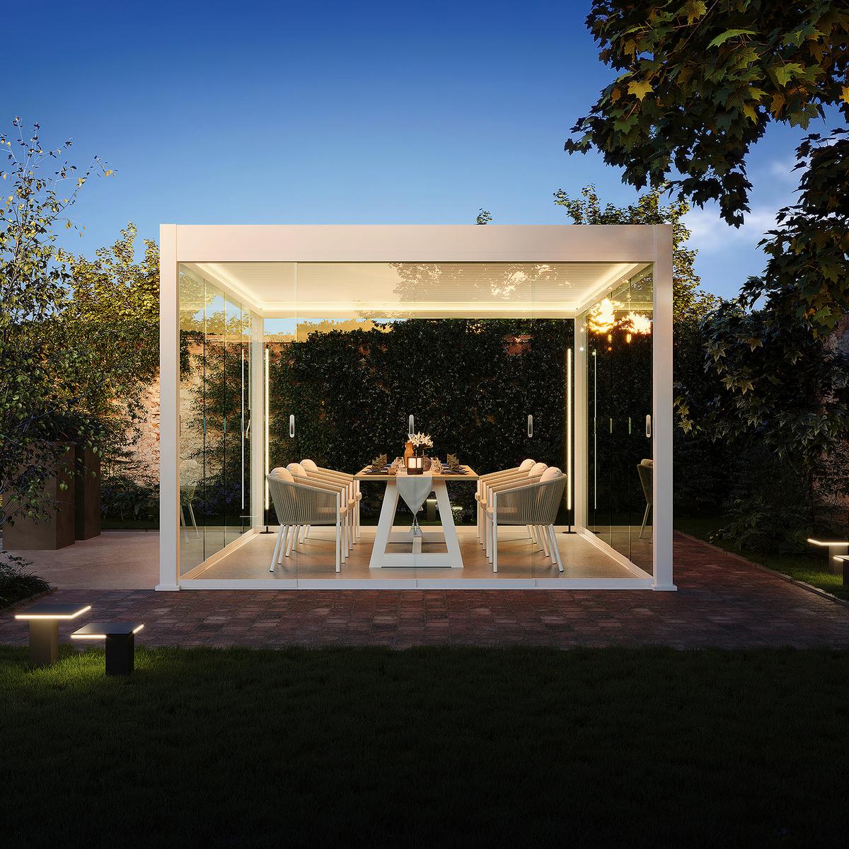 Pergola Deluxe ca. 360x400 cm Weiß Netzbetrieb inkl. LED - Weiß, Basics, Metall (360/255/400cm) - Gardenson