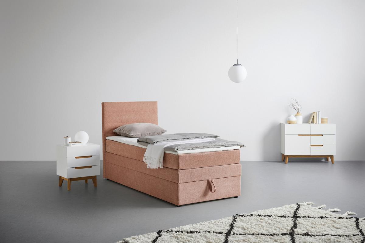 Boxspringbett Palma in Rosa ca. 90x200cm mit Topper - Schwarz/Rosa, Holz/Kunststoff (90/200cm) - Mömax