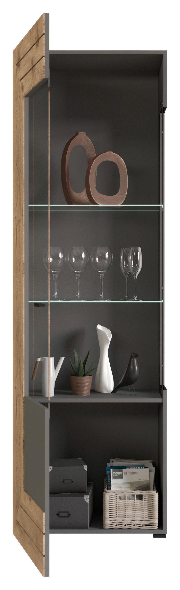 Vitrina Freno, Barva Hrasta, Siva - Konvencionalno, kovina/umetna masa (60/194/37cm) - MID.YOU