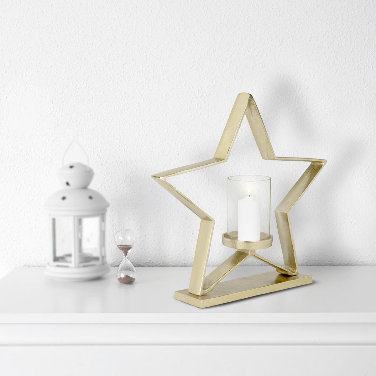 Kerzenhalter Mukayle Klar/Goldfarben - Klar/Goldfarben, LIFESTYLE, Glas/Metall (47/11,5/46cm)