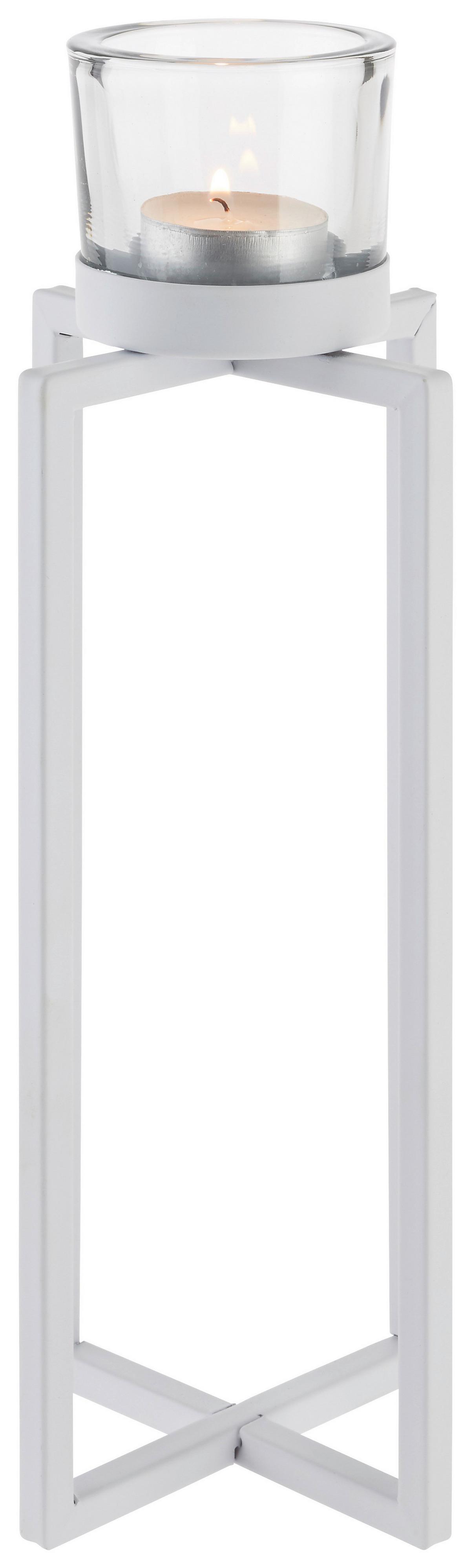 Gyertyatartó Mika - fehér, Basics, Üveg/fém (11/11/29cm)