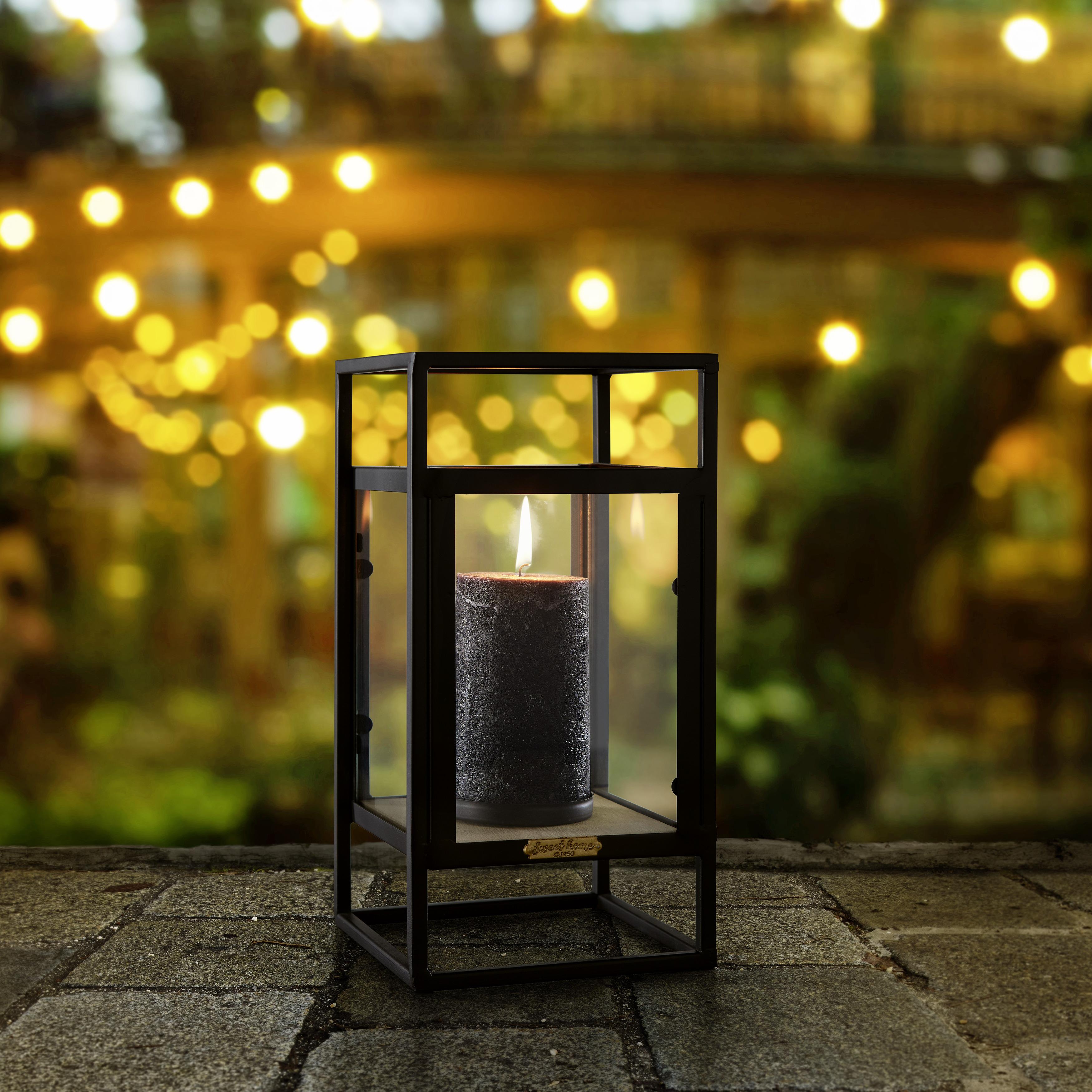 Laterne Tara in Schwarz - Schwarz/Naturfarben, MODERN, Glas/Holzwerkstoff (15/30/15cm) - Bessagi Home