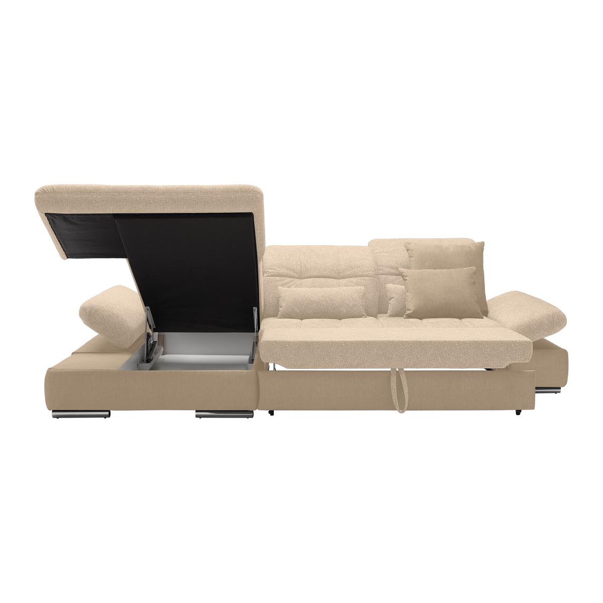 Wohnlandschaft Sanfino Beige - Chromfarben/Beige, KONVENTIONELL, Holz/Textil (199/79-96/305cm) - Premium Living