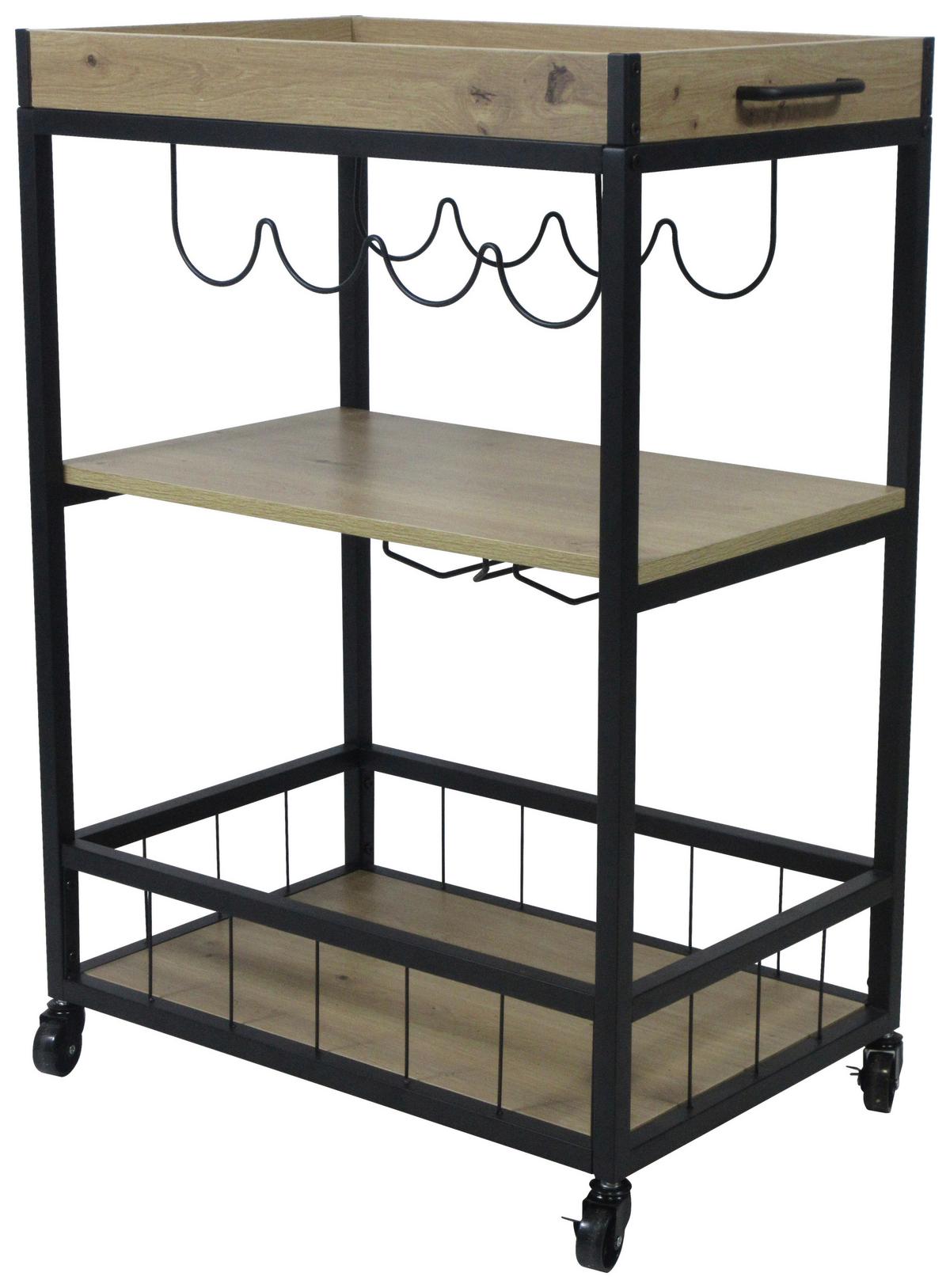 Kolica Za Serviranje Graz 2 - prirodne boje/crna, Moderno, drvni materijal/metal (67/88/39,5cm) - Modern Living