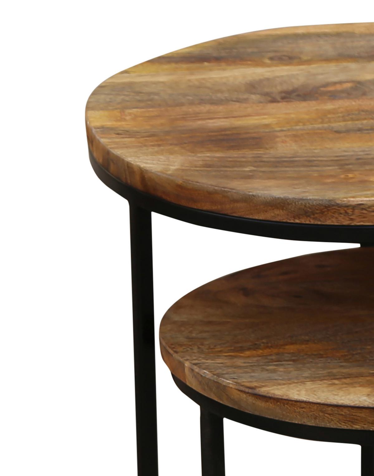 Beistelltischset Jaron 2-tlg. Echtholz/Schwarz - Schwarz/Naturfarben, MODERN, Holz/Metall (40/30x60/50cm) - MID.YOU
