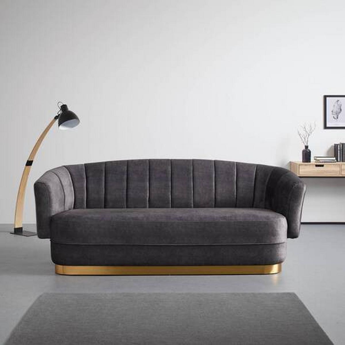 Trosed Anton, Siva, Žamet - zlate barve/siva, Moderno, kovina/tekstil (225/90/85cm) - Bessagi Home