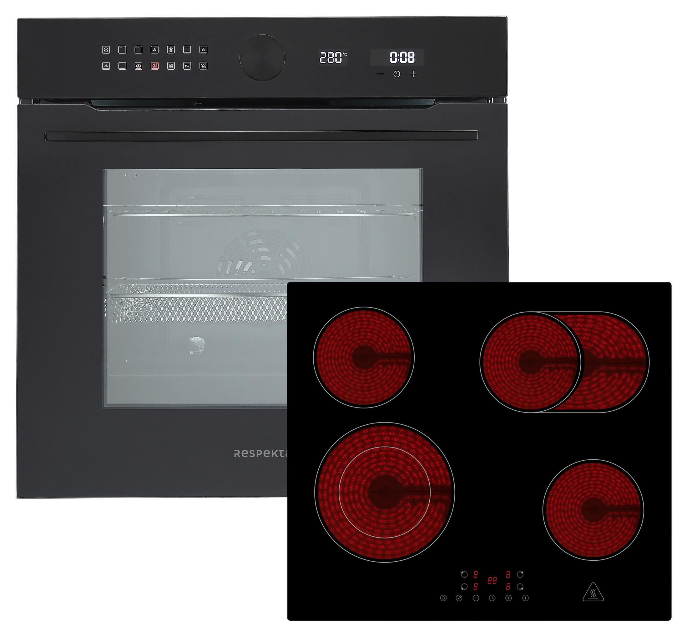 Backofenset Adrian autark 3.250 Watt Schwarz - Schwarz, Basics, Glas/Metall (59,5/59,5/57,5cm) - Respekta
