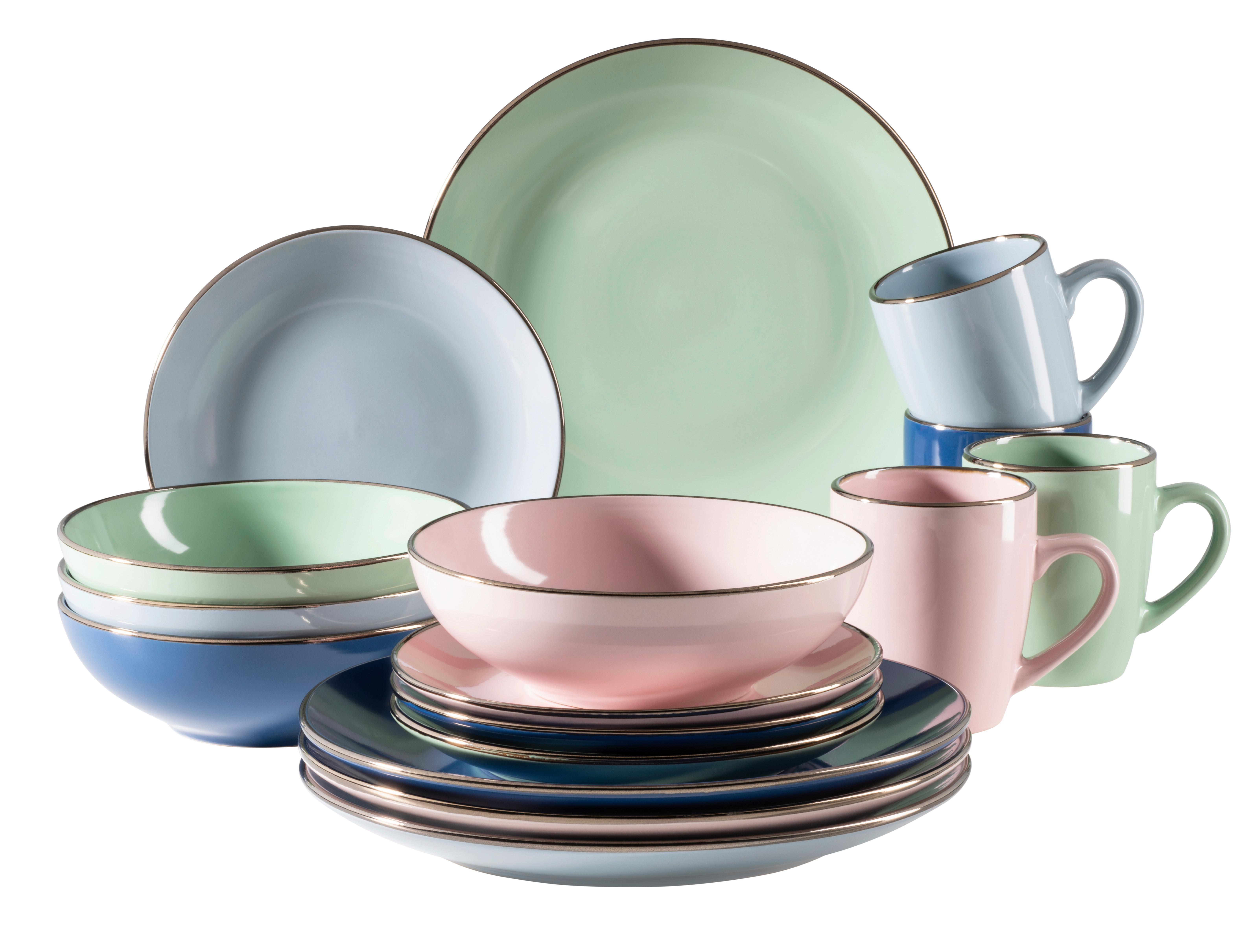 Kombiservice 931870 4 Farbig Postsicher - Dunkelblau/Rosa, Basics, Keramik (33/31,7/32,5cm) - Mäser