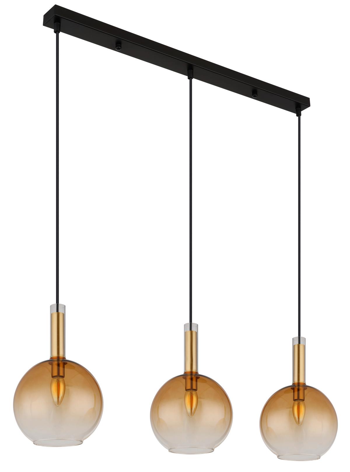 Hängeleuchte Marinella Schwarz/Messing max. 40 Watt - Messingfarben/Schwarz, KONVENTIONELL, Glas/Kunststoff (90/20/150cm) - Globo