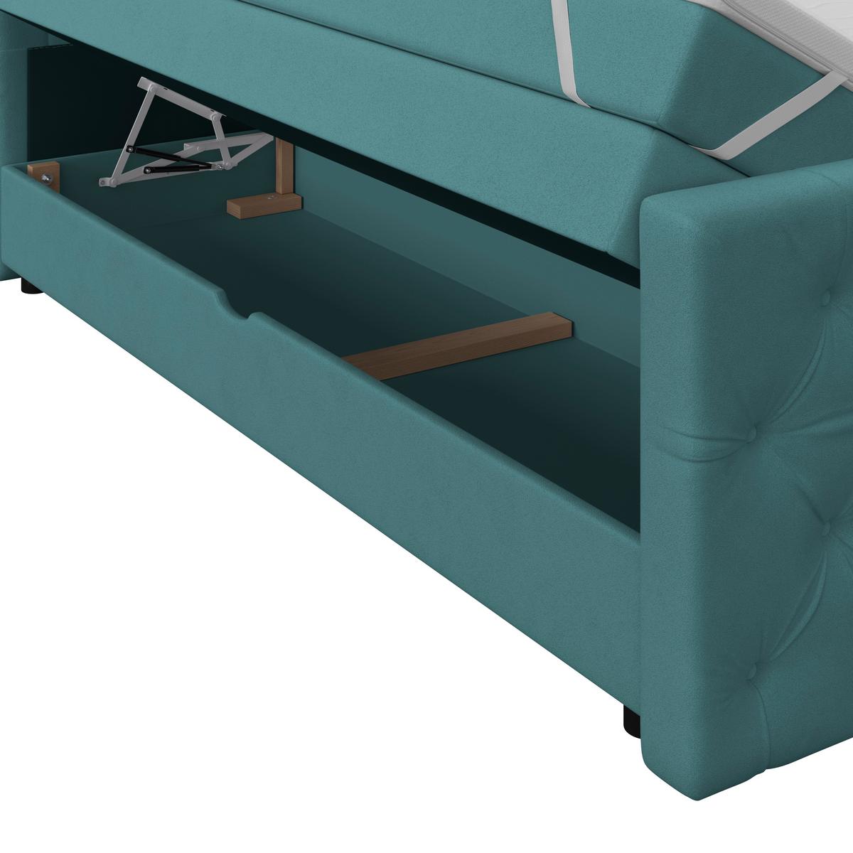 Boxspring Krevet Elio - bež/boje petroleja, Romantično / ladanjski, tekstil/plastika (140/200cm) - Modern Living