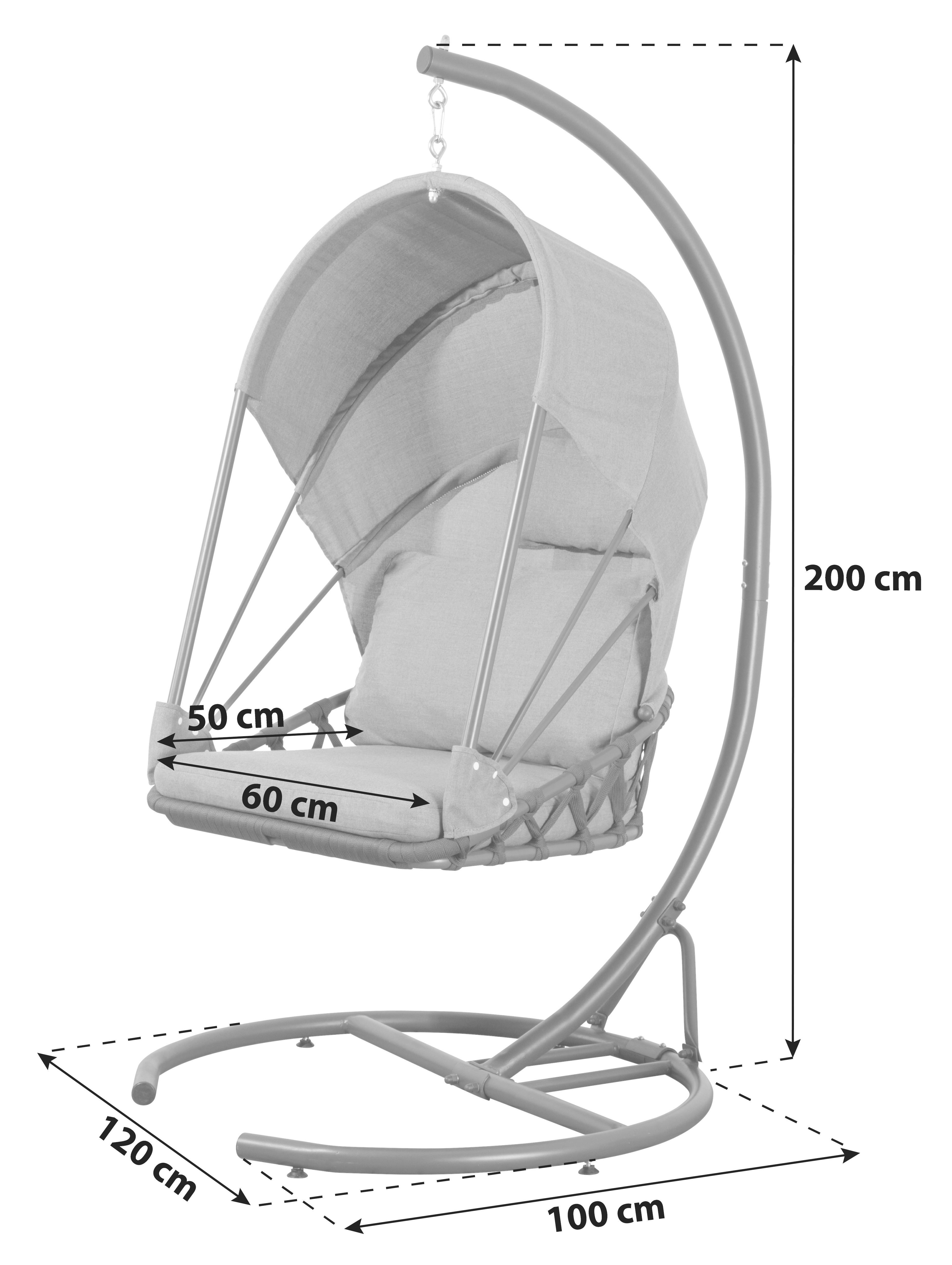 Viseči Stol Moon, Siva - siva/antracit, Basics, kovina/tekstil (120/100/200cm) - Acamp