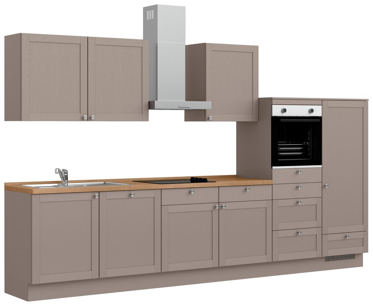 Küchenleerblock Frame Low o. Geräte Beigebraun - Edelstahlfarben/Eichefarben, MODERN, Holzwerkstoff/Metall (360cm) - Nobilia