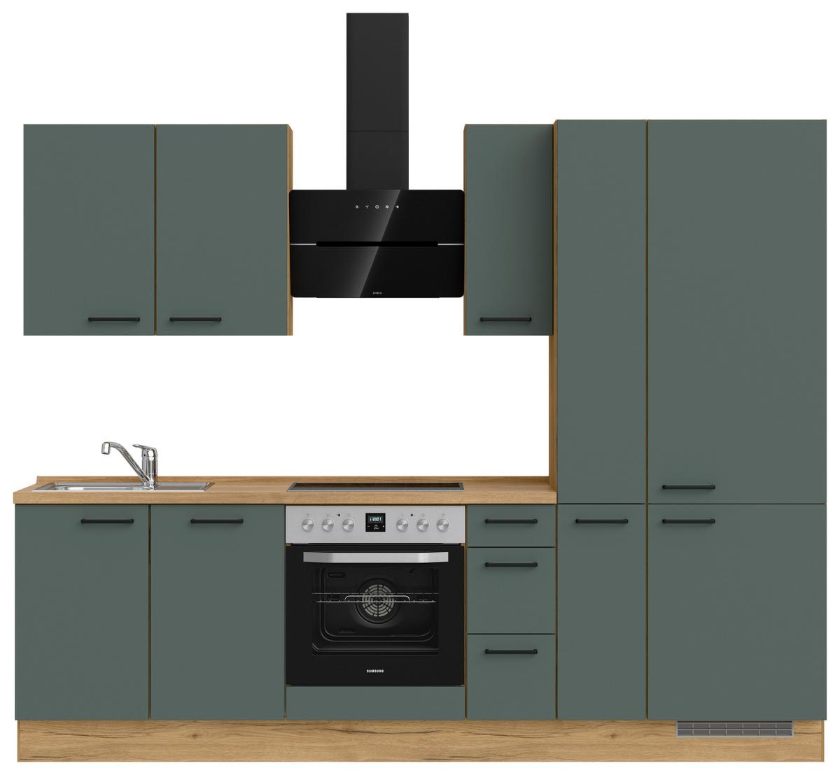 Küchenblock Easytouch High m. Geräten Dunkelgrün - Dunkelgrün/Eichefarben, MODERN, Holzwerkstoff/Metall (270cm) - Nobilia