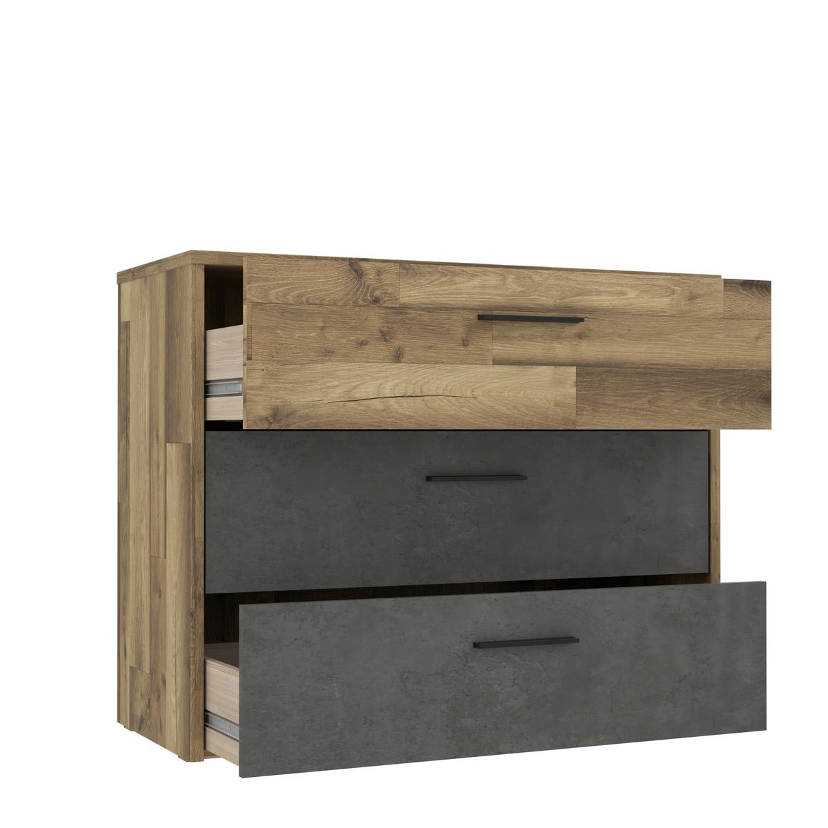Komoda Ricciano, Barva Hrasta, Siva - temno siva/črna, Trendi, kovina/umetna masa (100/80/42cm) - Ti'me