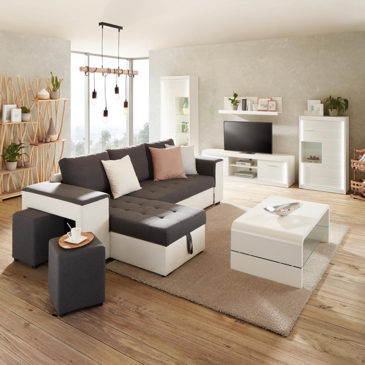 Dnevni Regal Lenny, Bela - srebrne barve/bela, Moderno, kovina/leseni material (300/190/35-42cm) - Premium Living