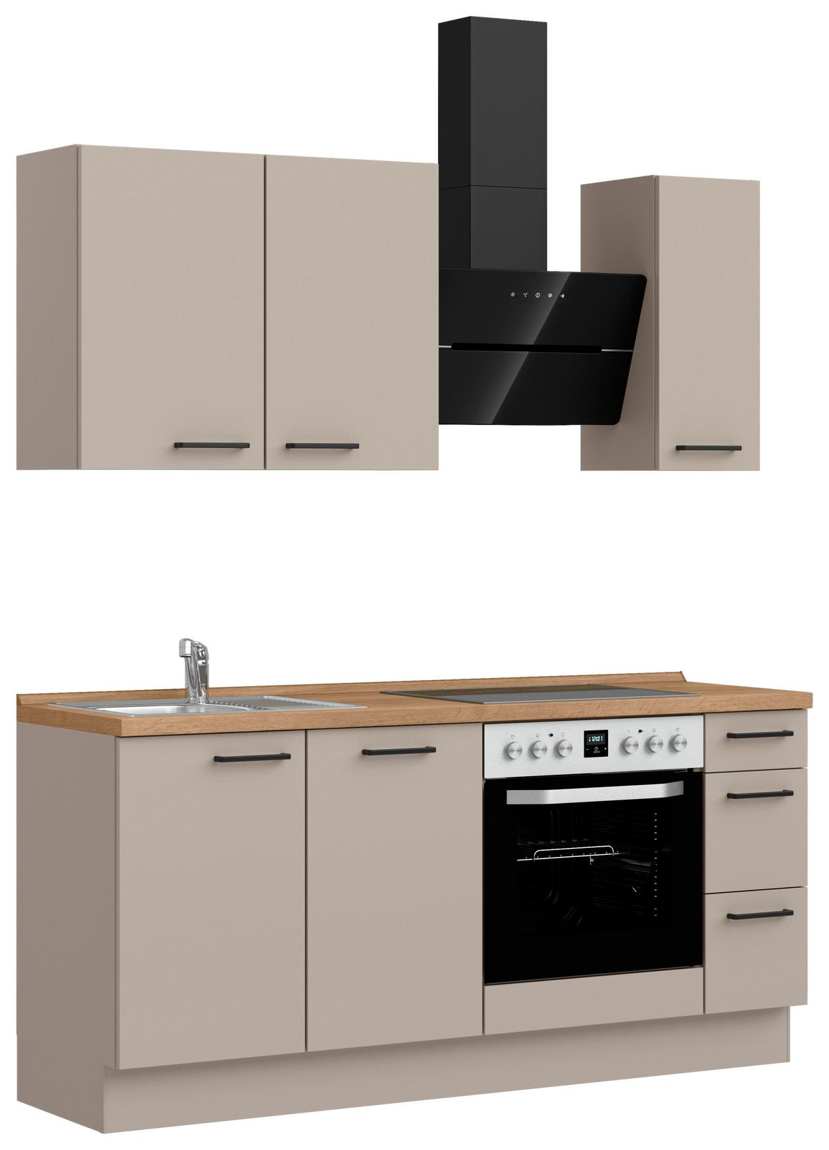 Küchenblock Easytouch High m. Geräten Sandfarben - Sandfarben/Eichefarben, MODERN, Holzwerkstoff/Metall (180cm) - Nobilia