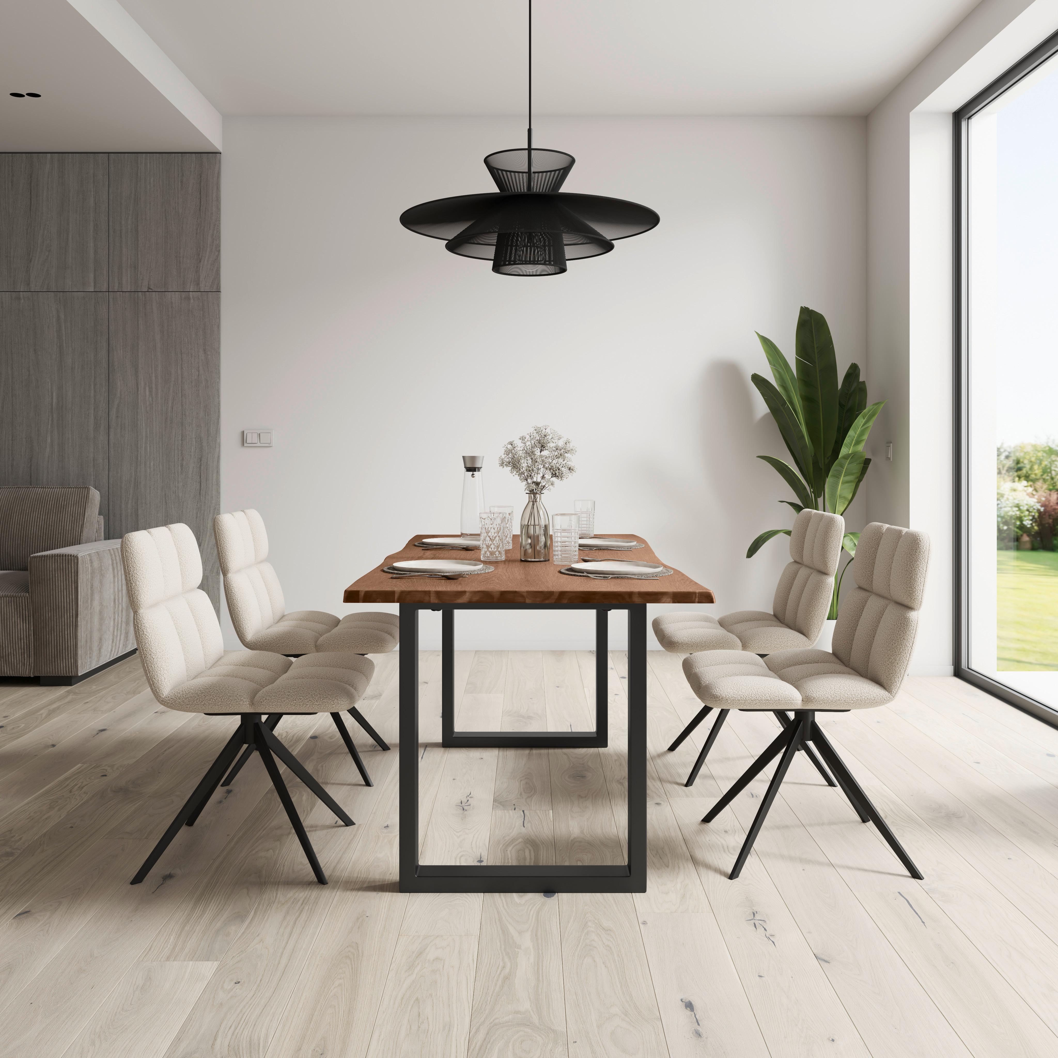 Esstisch Dale in Holz Akazie massiv/furniert ca. 180x90 cm - Walnussfarben/Schwarz, MODERN, Holz/Metall (180/90/76cm) - Bessagi Home