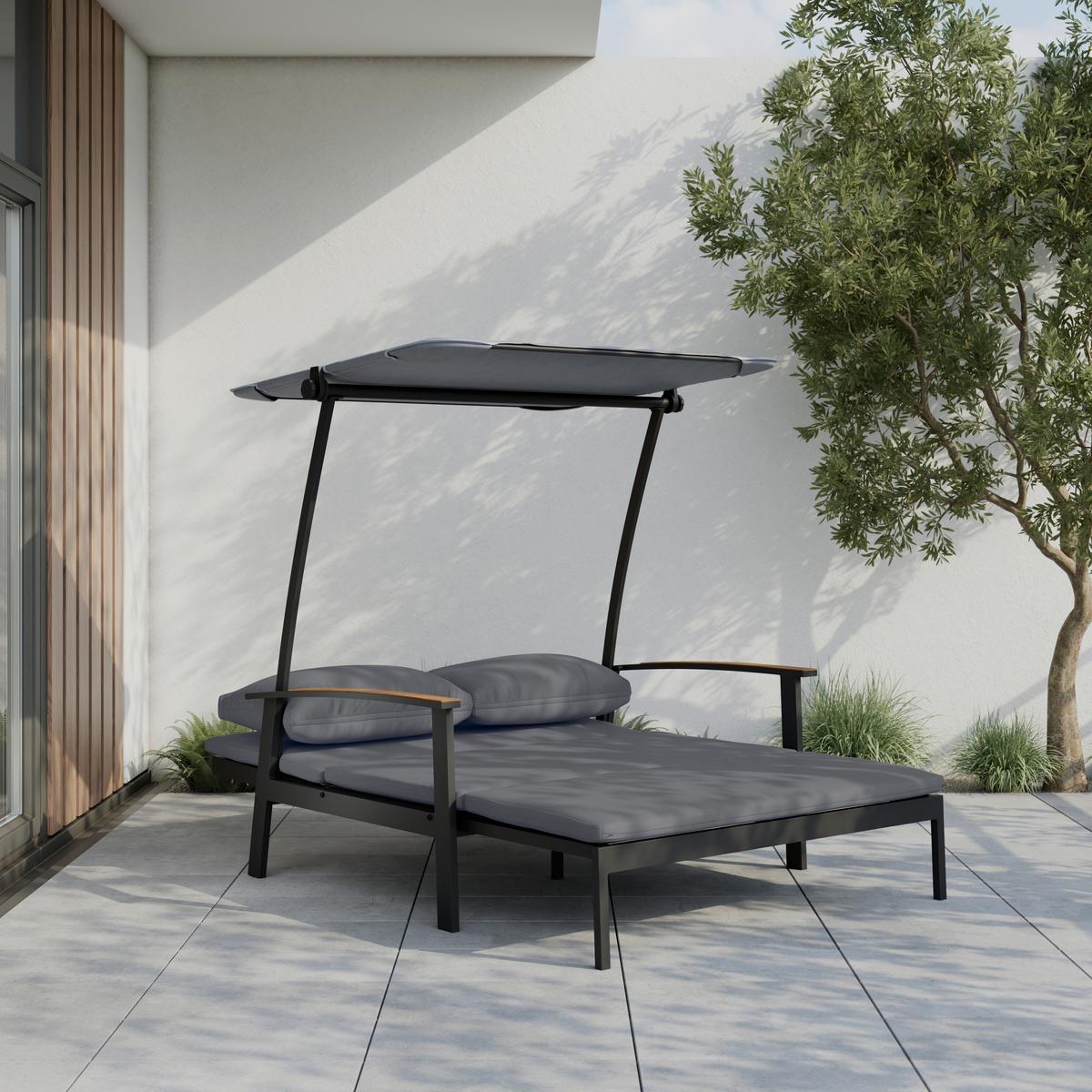 Lounge Zofa Serdal - črna/barva oreha, Moderno, kovina/tekstil (138/147/97cm) - Mömax