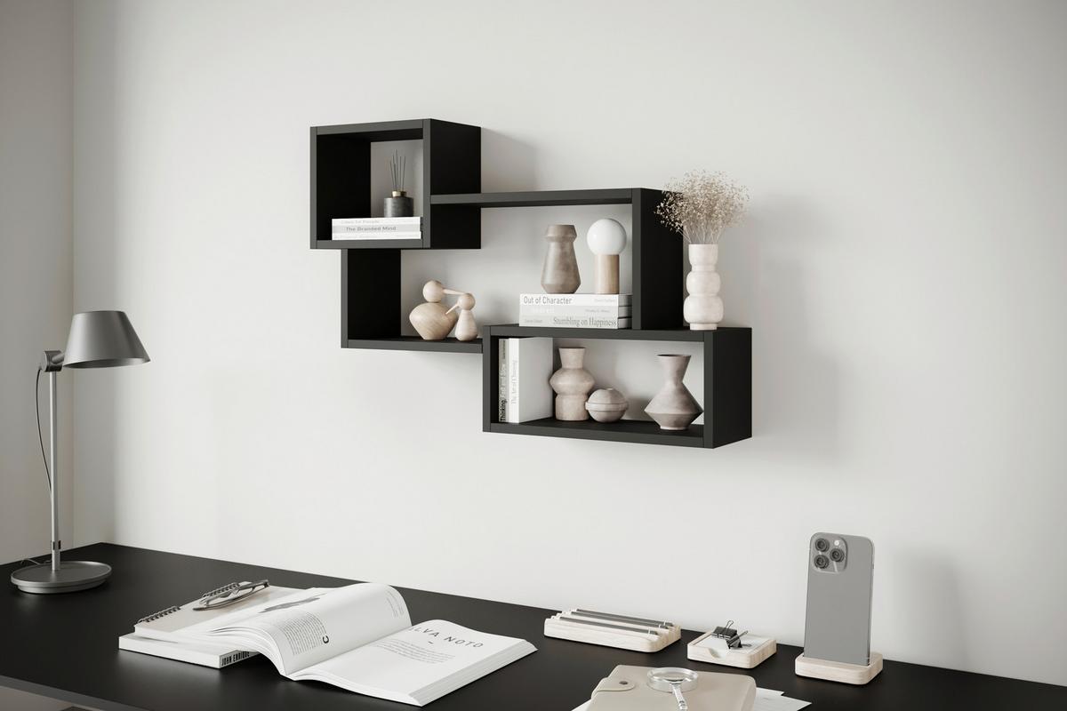 Stenski Regal Trio, Črna - črna, Basics, leseni material (86,8/54,1/18cm) - P & B