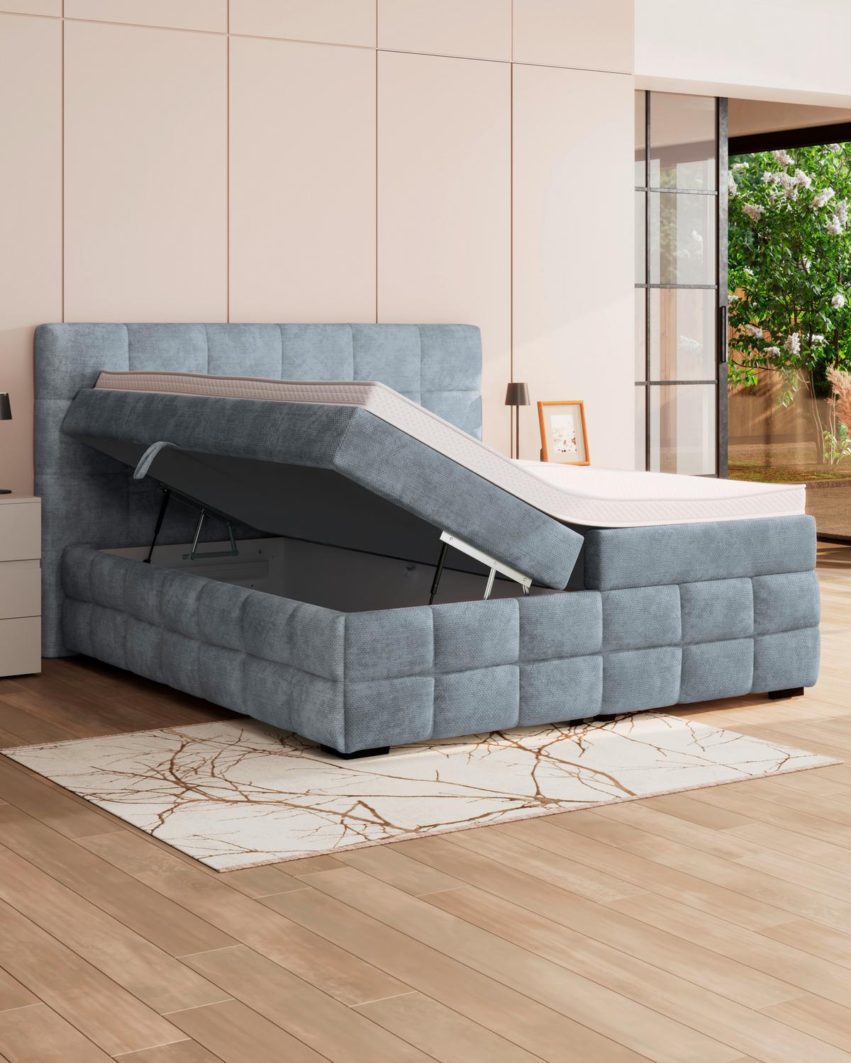 PAT BOX VEGA - albastru deschis/verde, Trend, lemn/textil (200/200cm) - Modern Living