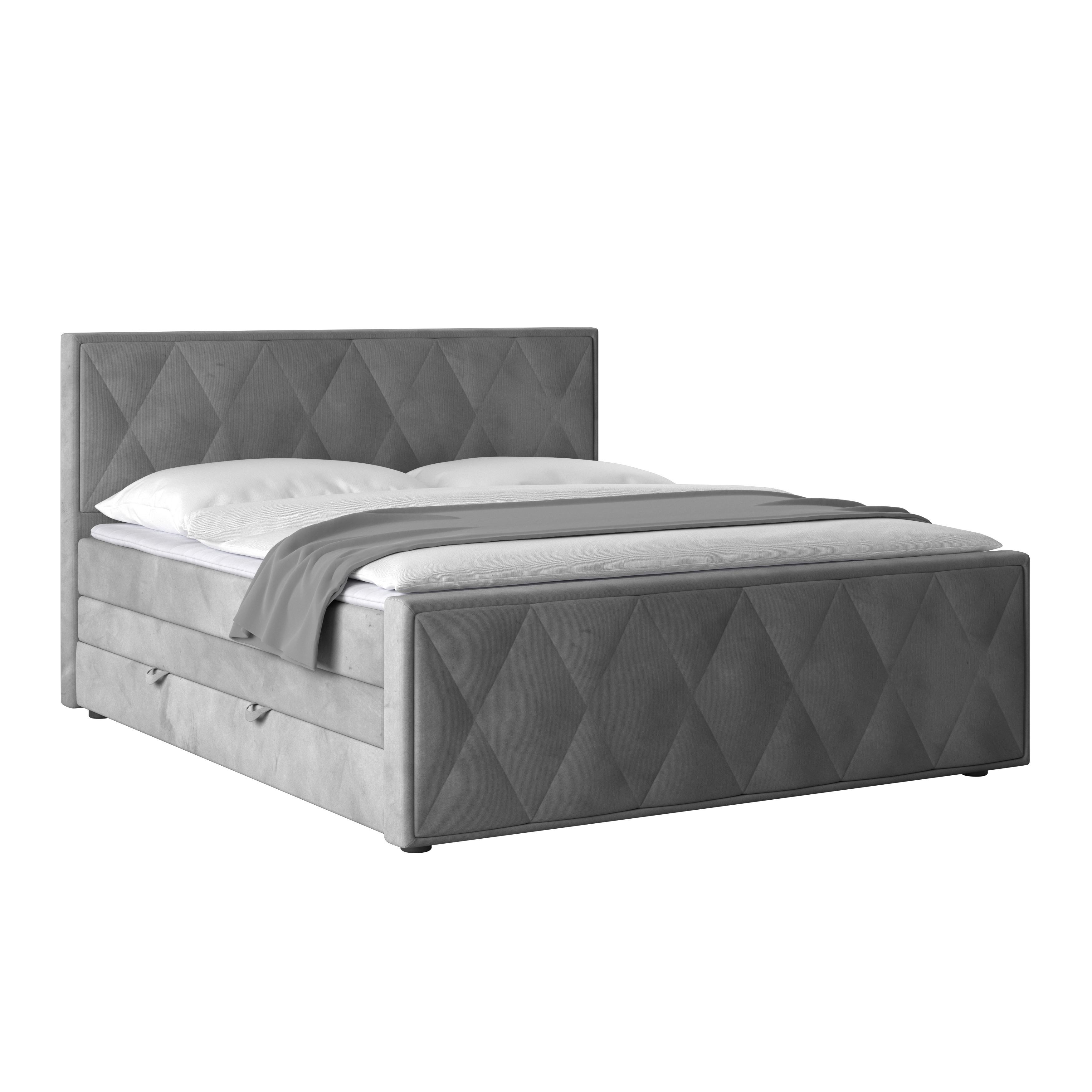 Boxspringbett Porto ca. 180x200 cm Hellgrau - Hellgrau/Schwarz, MODERN, Karton/Holzwerkstoff (180/200cm) - MID.YOU