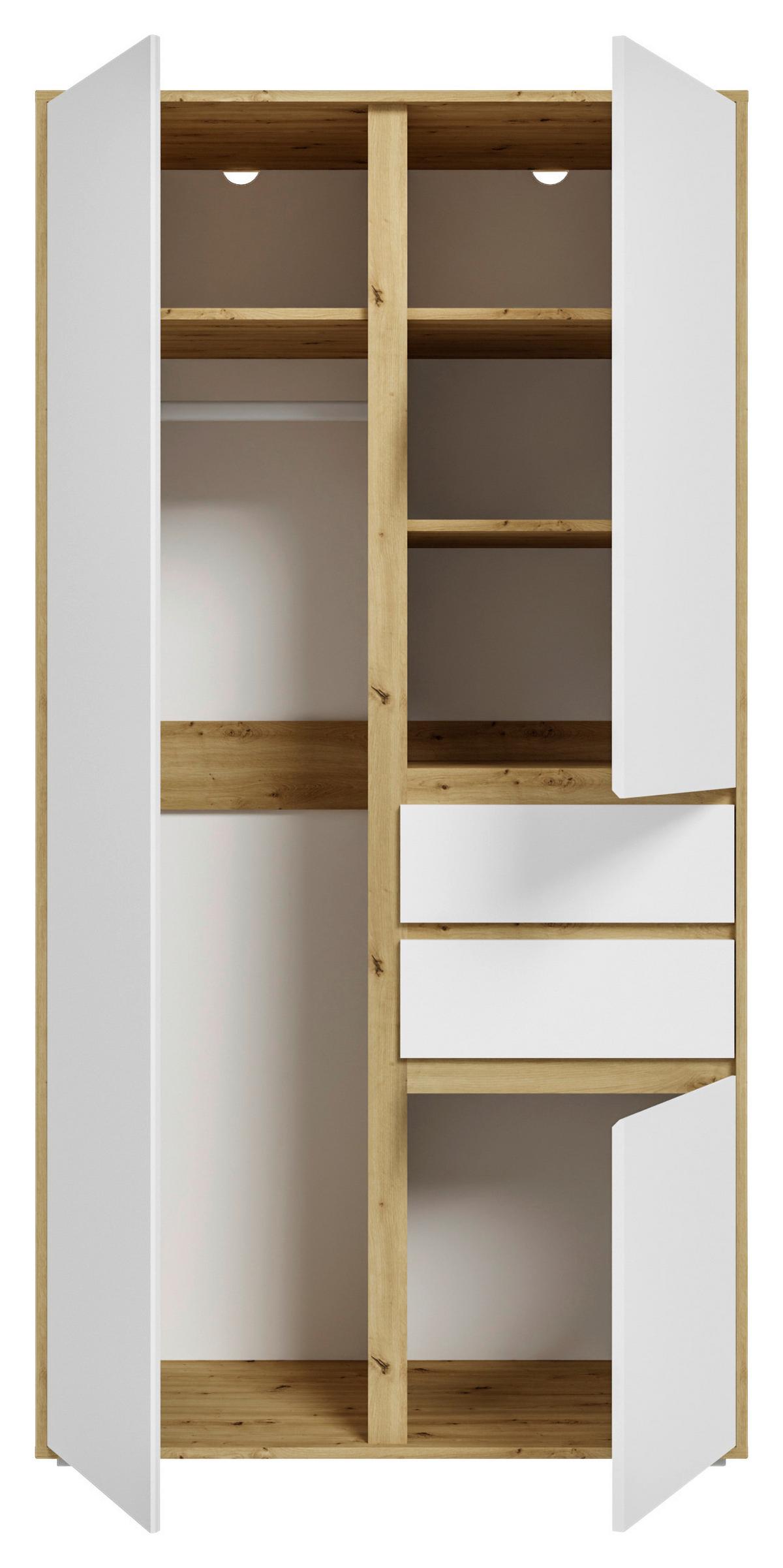 Drehtürenschrank Falun Weiß/Eiche Artisan - Weiß/Eiche Artisan, MODERN, Holzwerkstoff (100/194/56cm) - Livetastic