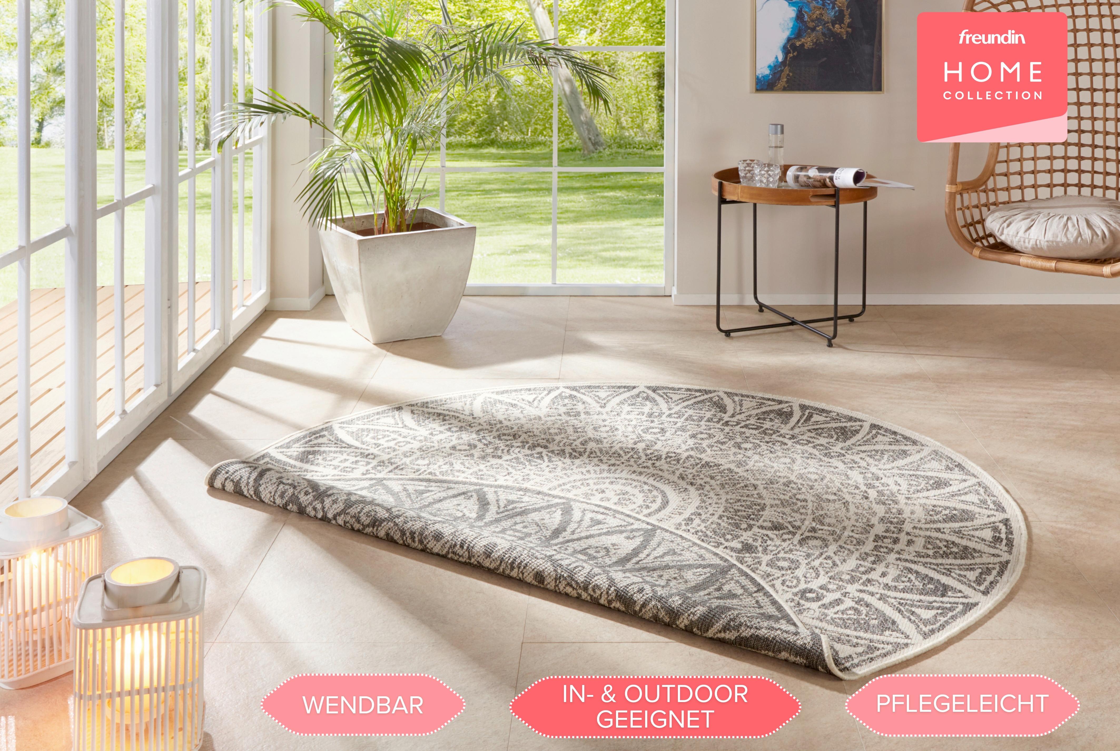 Flachwebeteppich Lilja Creme/Grau Ø ca. 100cm - Creme/Grau, Design, Kunststoff (100cm)