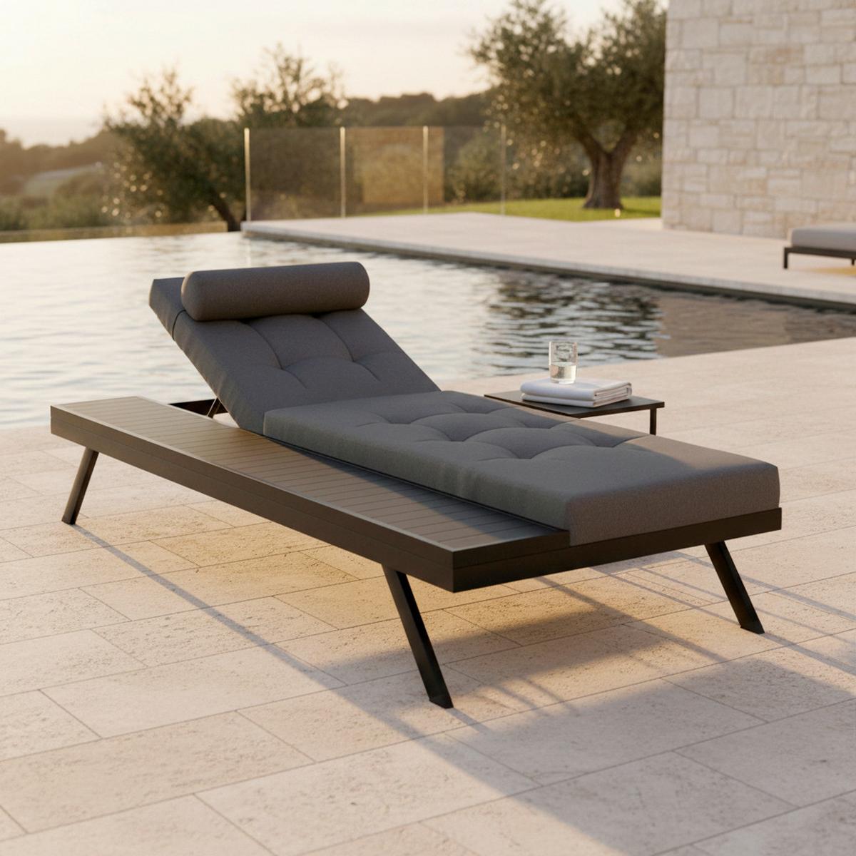 Gartenliege Avolina Dunkelgrau Outdoorstoff/Metall - Grau, MODERN, Kunststoff/Textil (199/30/86cm) - Bessagi Garden