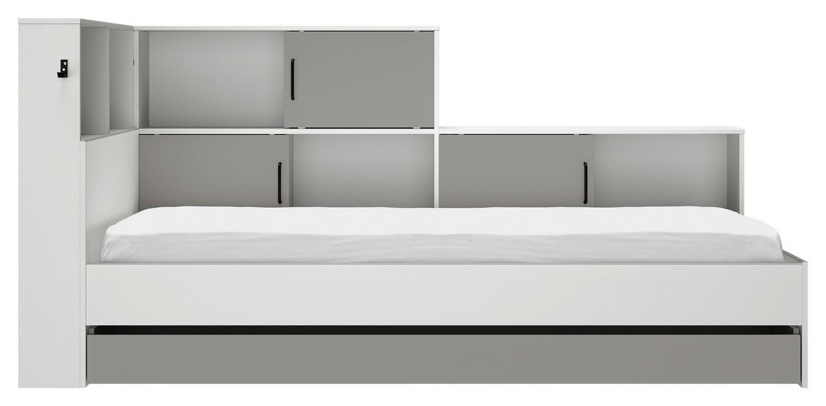 Postelja S Predaalom Erwan, Bela, Siva, 90x200cm - siva/bela, Moderno, leseni material (90/200cm) - MID.YOU