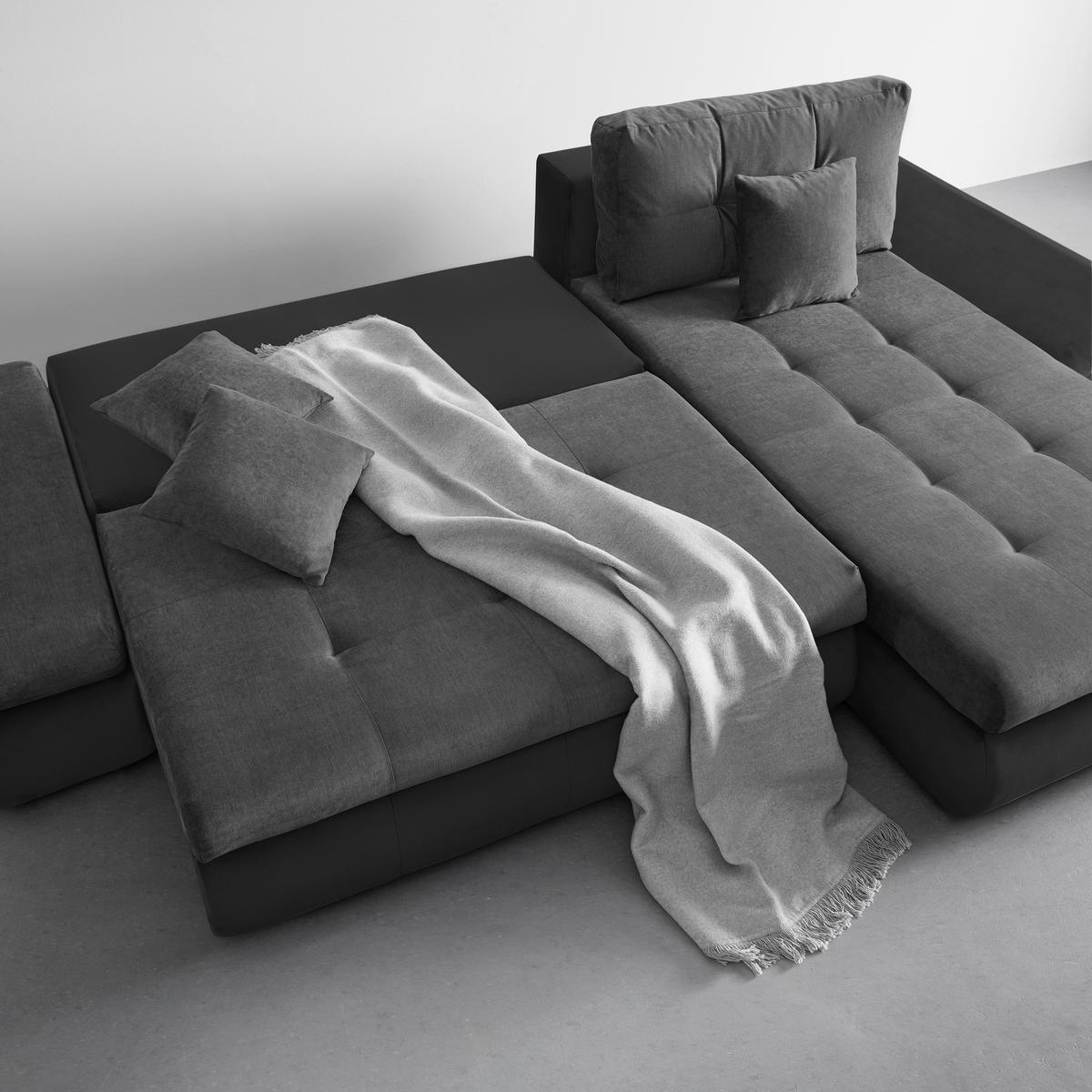 Wohnlandschaft Enrico Grau/Schwarz - Chromfarben/Schwarz, KONVENTIONELL, Kunststoff/Textil (303/88/185cm) - Based