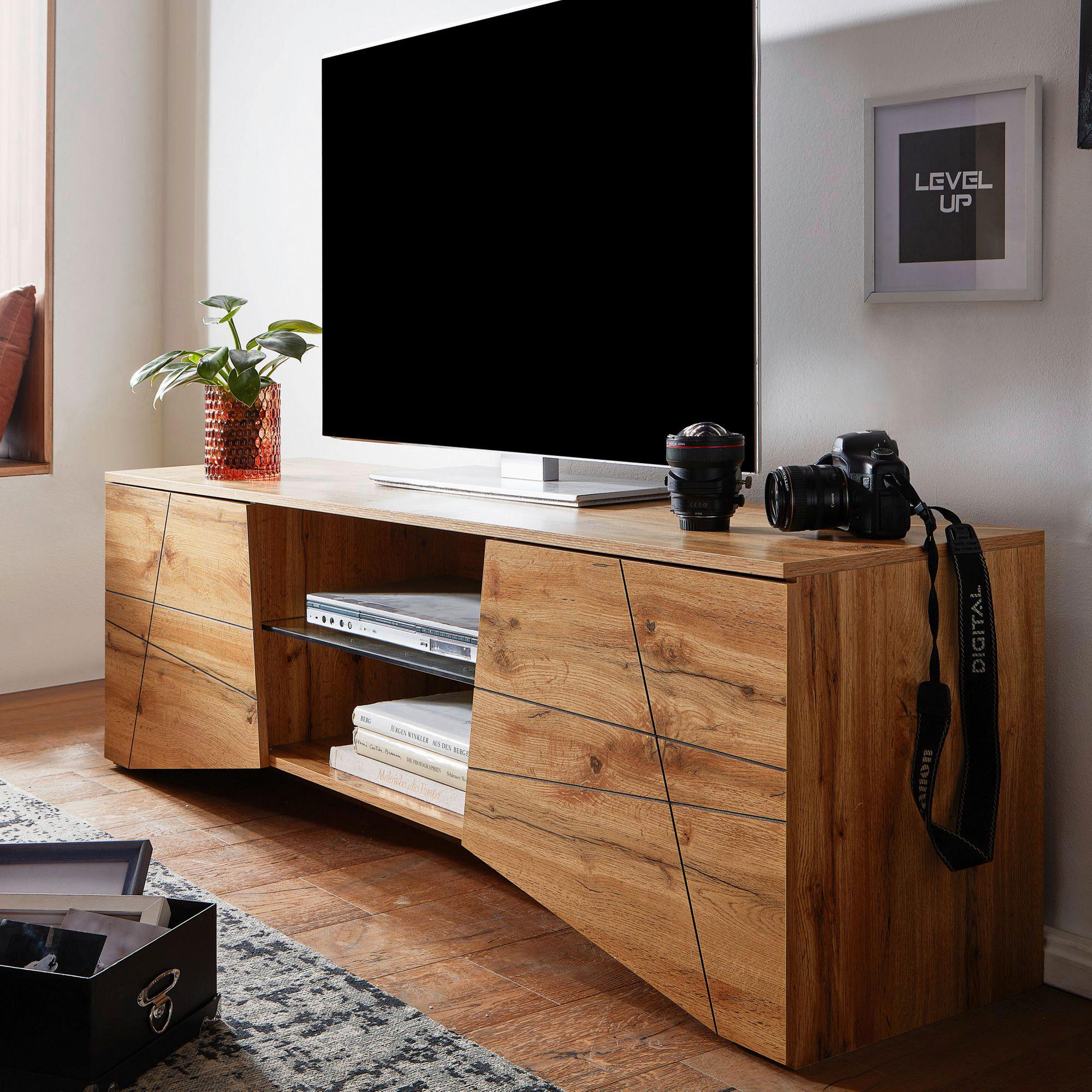 Lowboard Wohnling ca. 160x50 cm Eiche - Braun, MODERN, Glas/Holzwerkstoff (160/50/40cm) - MID.YOU