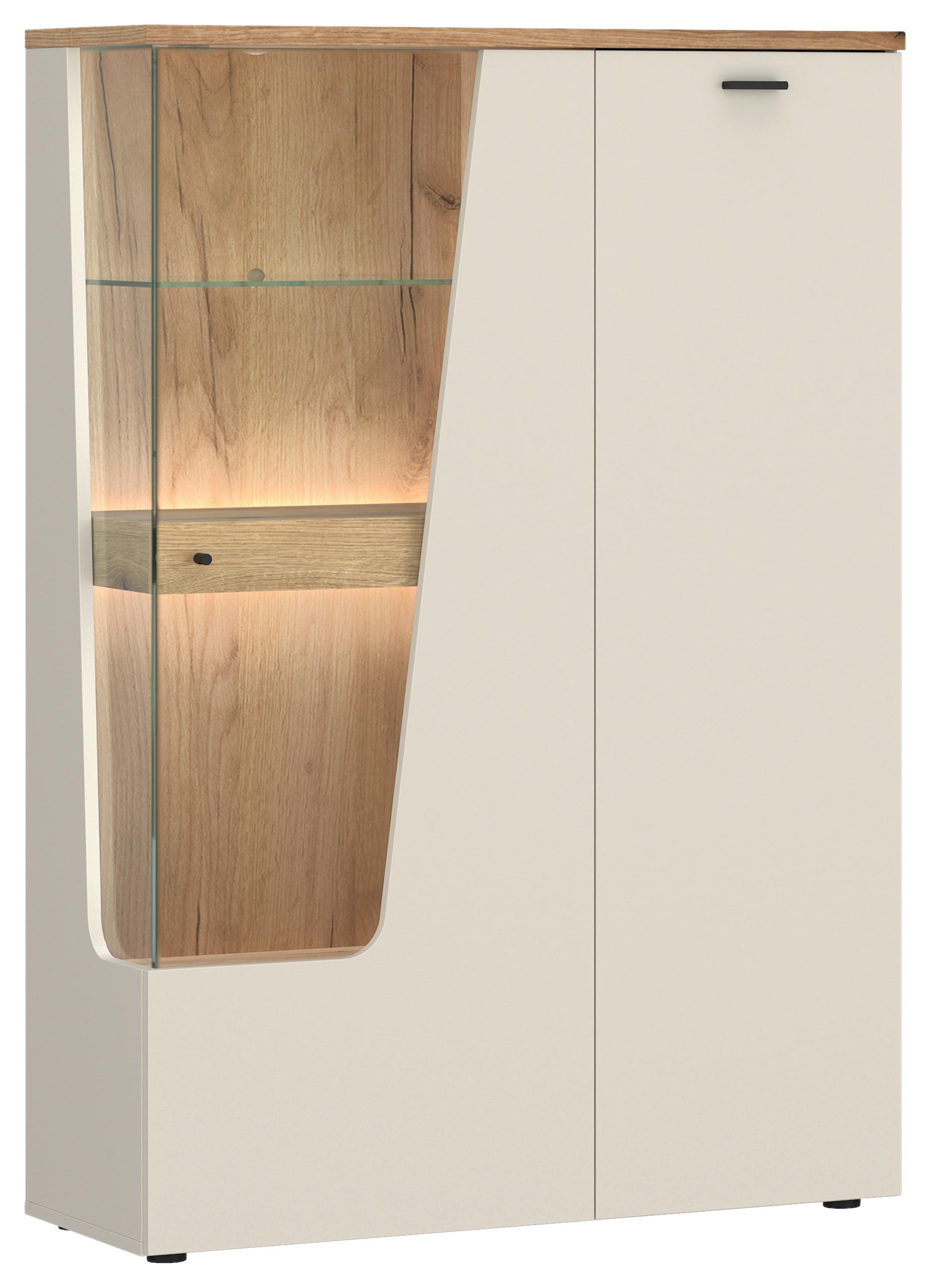 VITRINA CUT OUT - cașmir/culoare lemn stejar, Modern, sticlă/material pe bază de lemn (95/140/40cm) - Premium Living