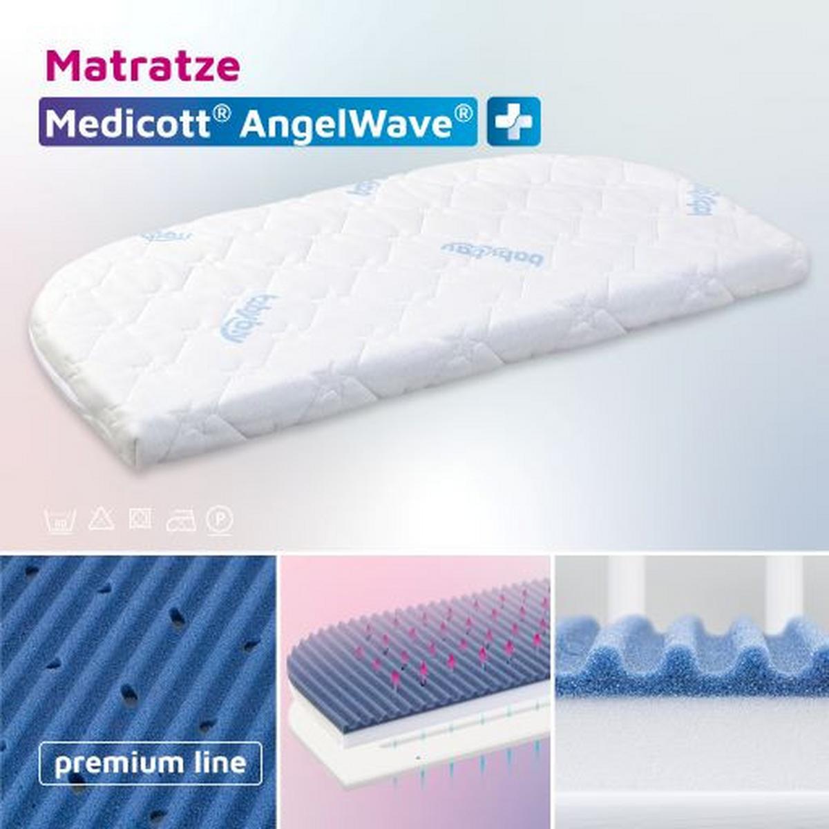 MATERAC DO ŁÓŻKA DOSTAWNEGO MEDITEX ANGEL WAVE BLAU - biały, Basics, tkanina (89/49,50cm) - Babybay