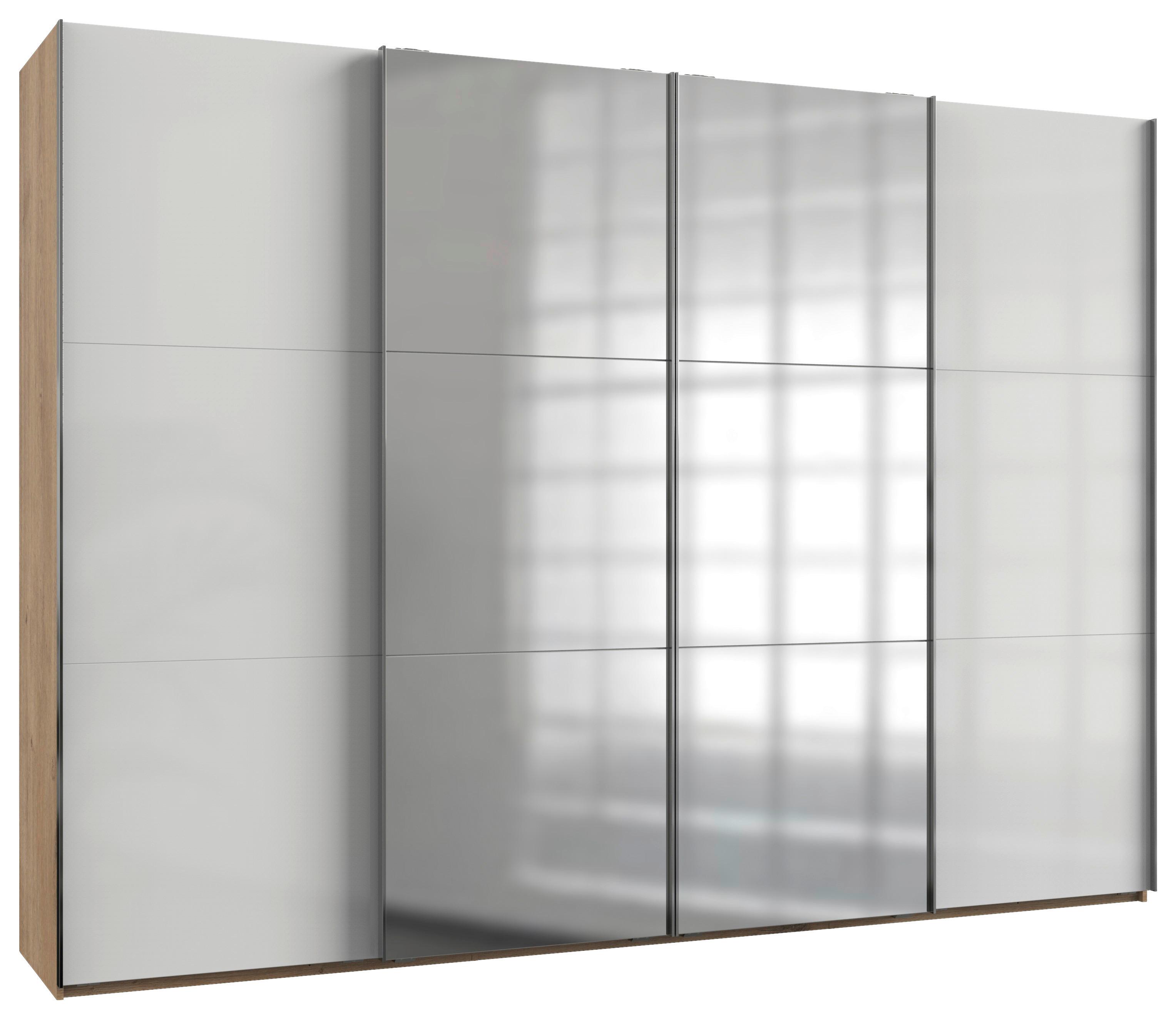 Schwebetürenschrank Level 36D ca.300x216x65 cm Weiß - Chromfarben/Weiß Hochglanz, MODERN, Holzwerkstoff/Metall (300/216/65cm) - MID.YOU