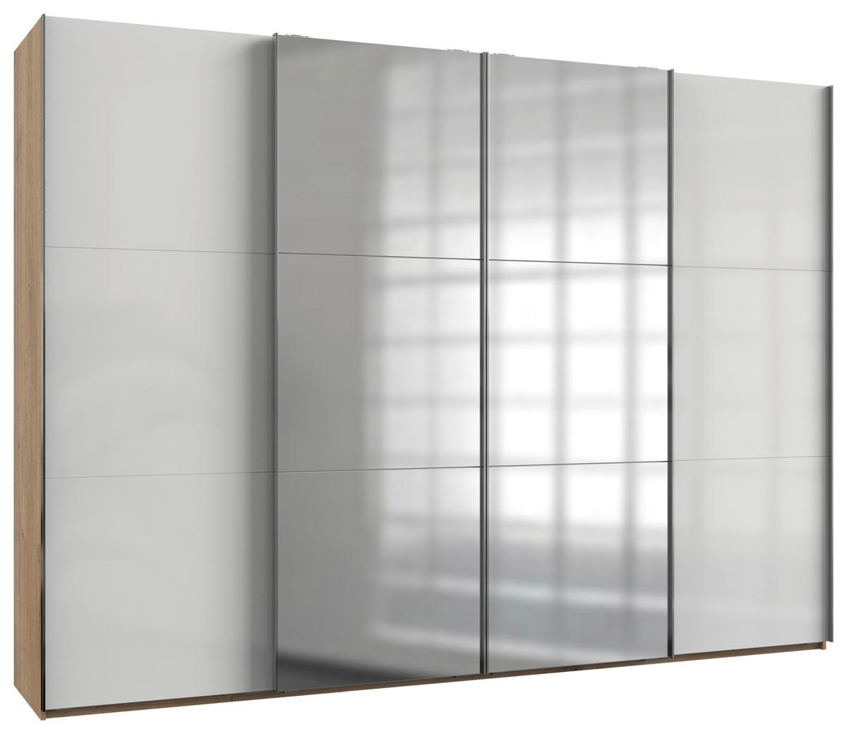 Ormar S Kliznim Vratima Level 36 D - boje hrasta/bijela visoki sjaj, Moderno, drvni materijal/metal (300/216/65cm) - Modern Living